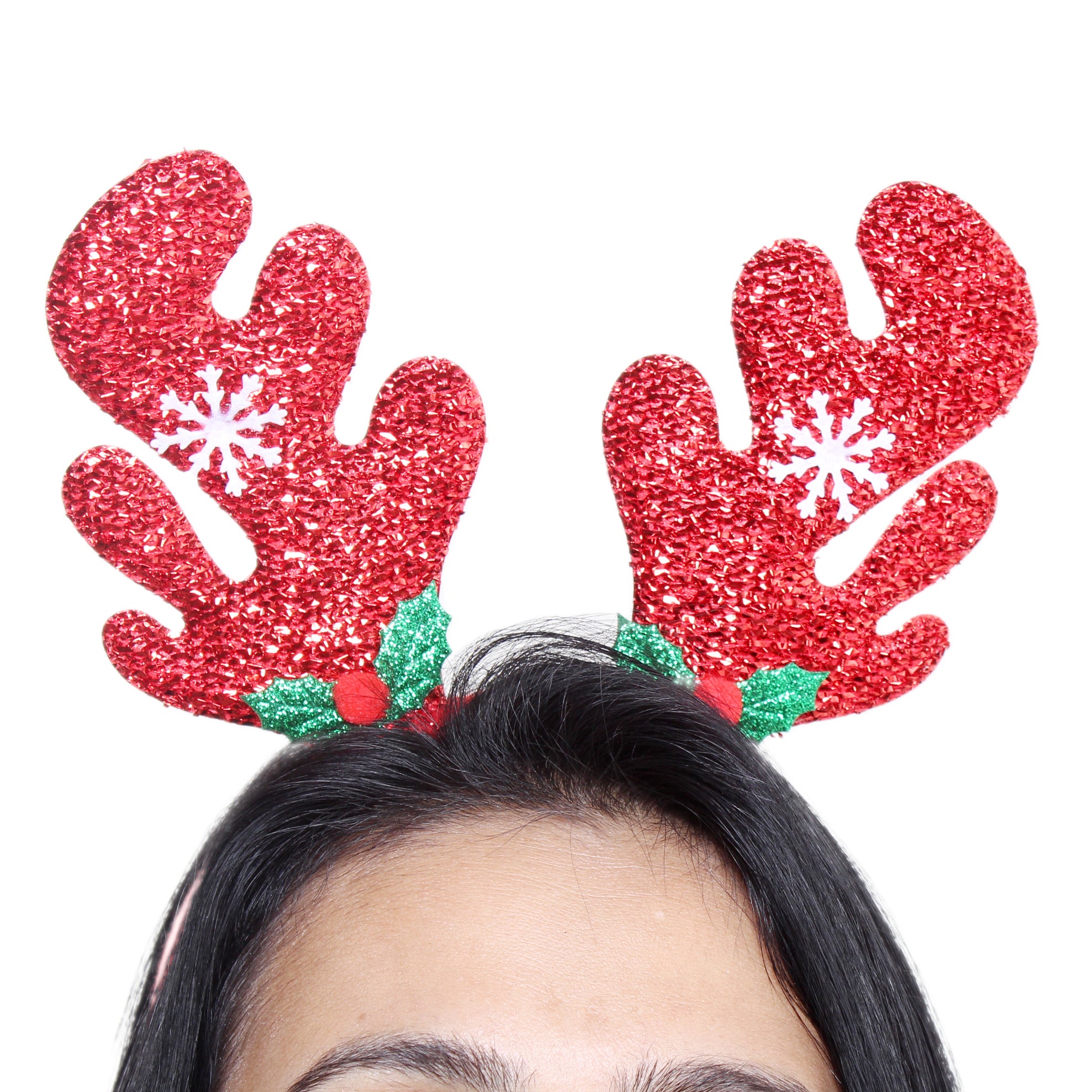 Christmas Hairband Reindeer Tinsel With Snow Flake Assorted Colour 1pc IB