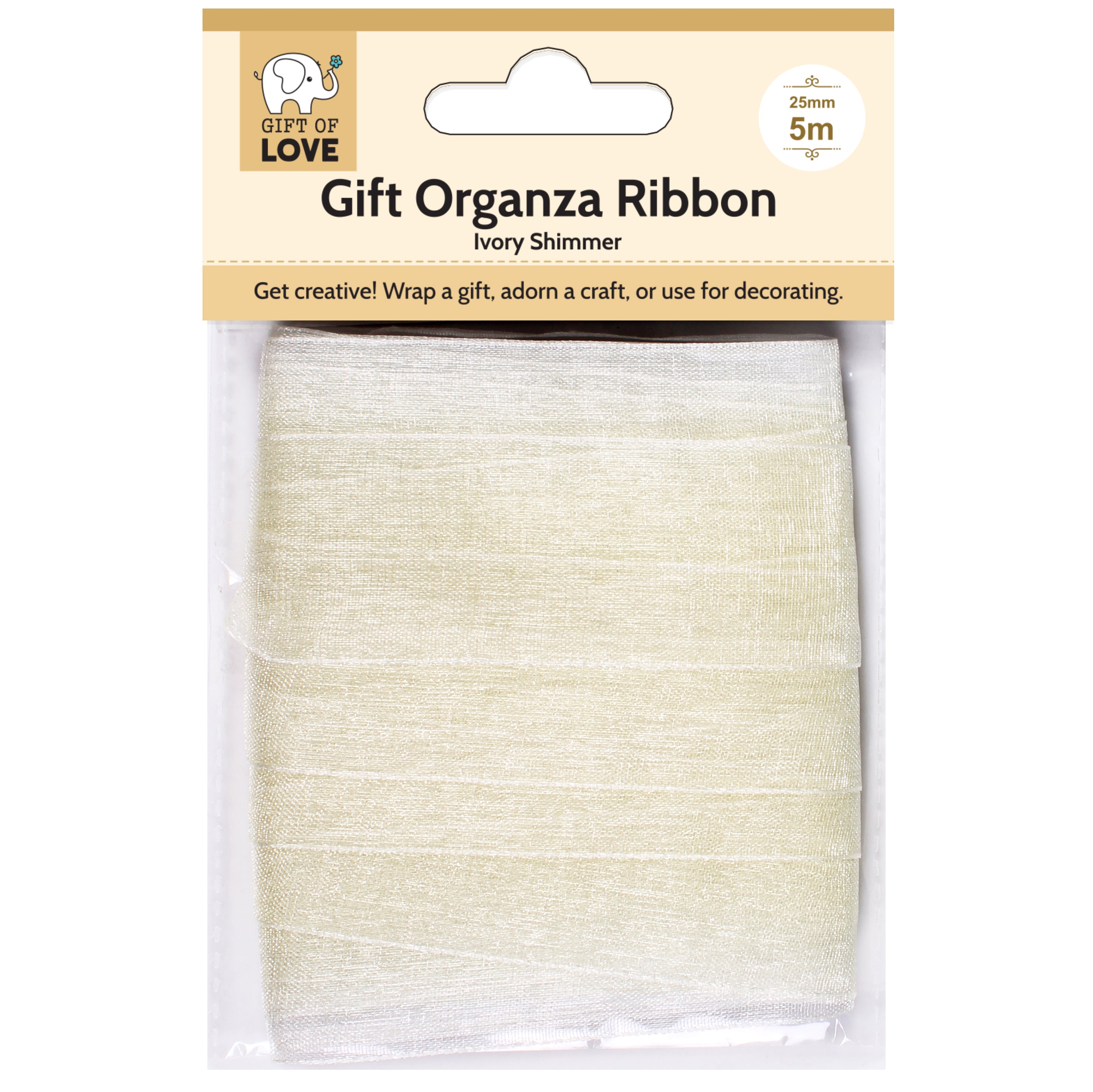 Gift Organza Ribbon 25Mm Ivory Shimmer 5Mtr Gol