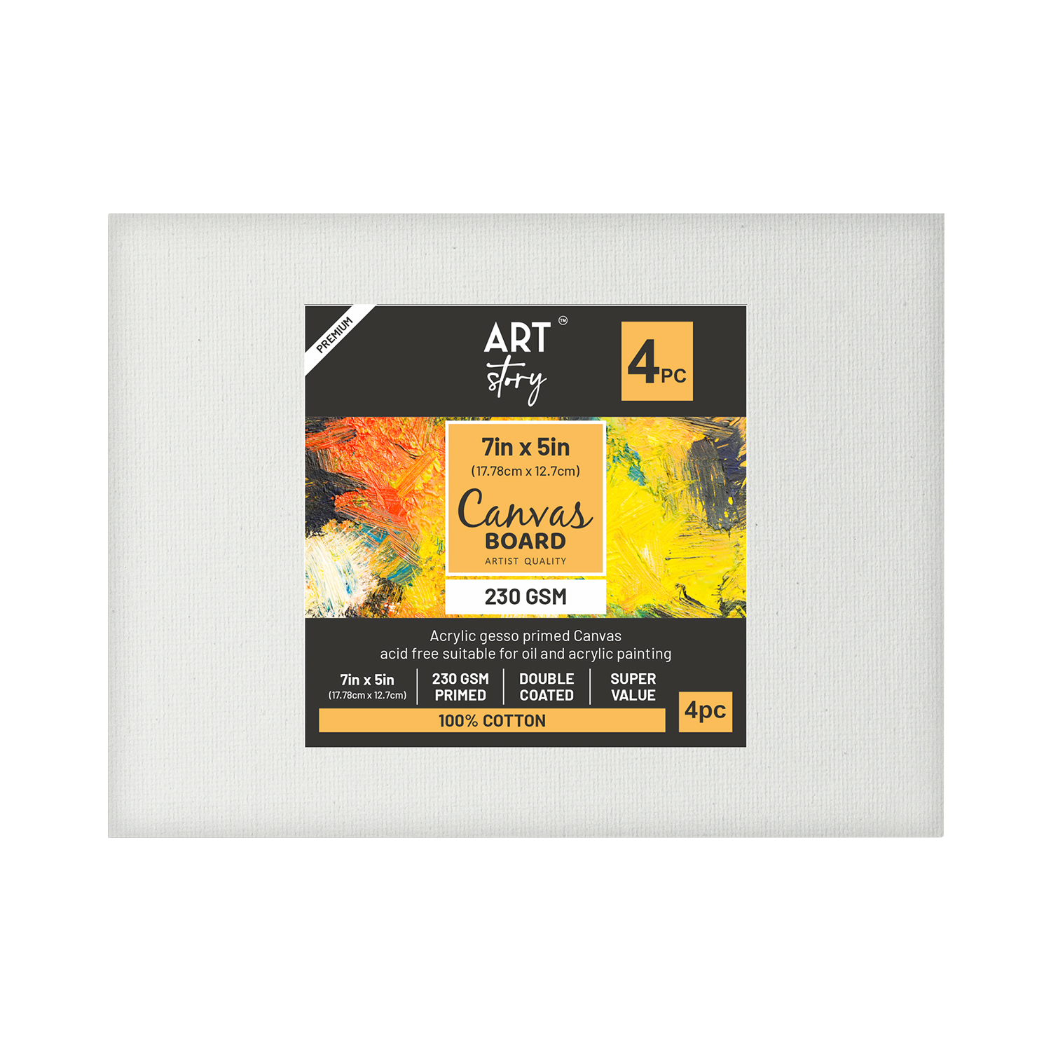 Canvas Board Rectangle 7 X 5Inch 230Gsm 2Mm Thick 4Pc Shrink Lb