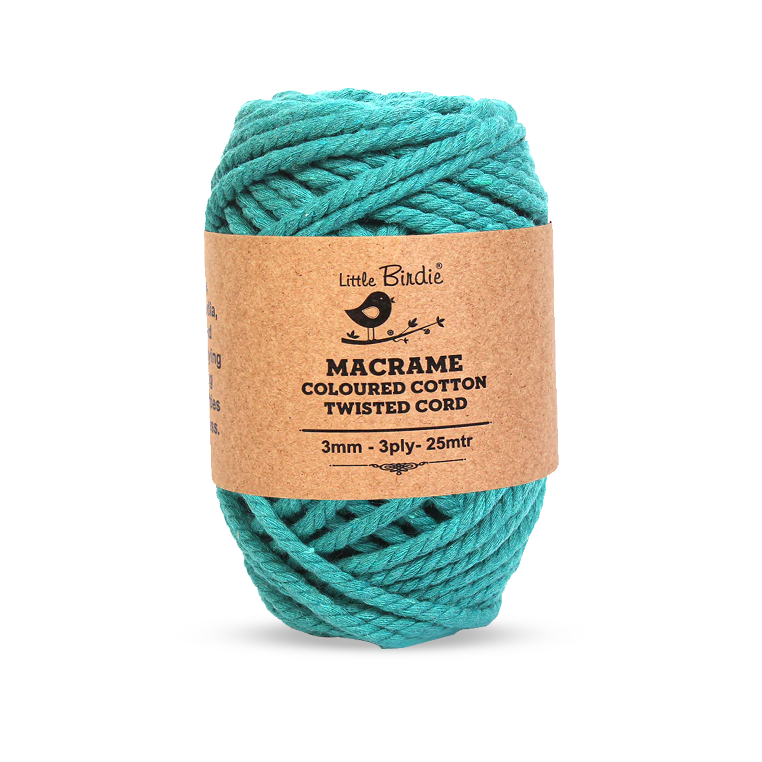 Macrame Cotton Twisted Cord - Teal Green 3mm 3Ply 25Mtr 1Roll