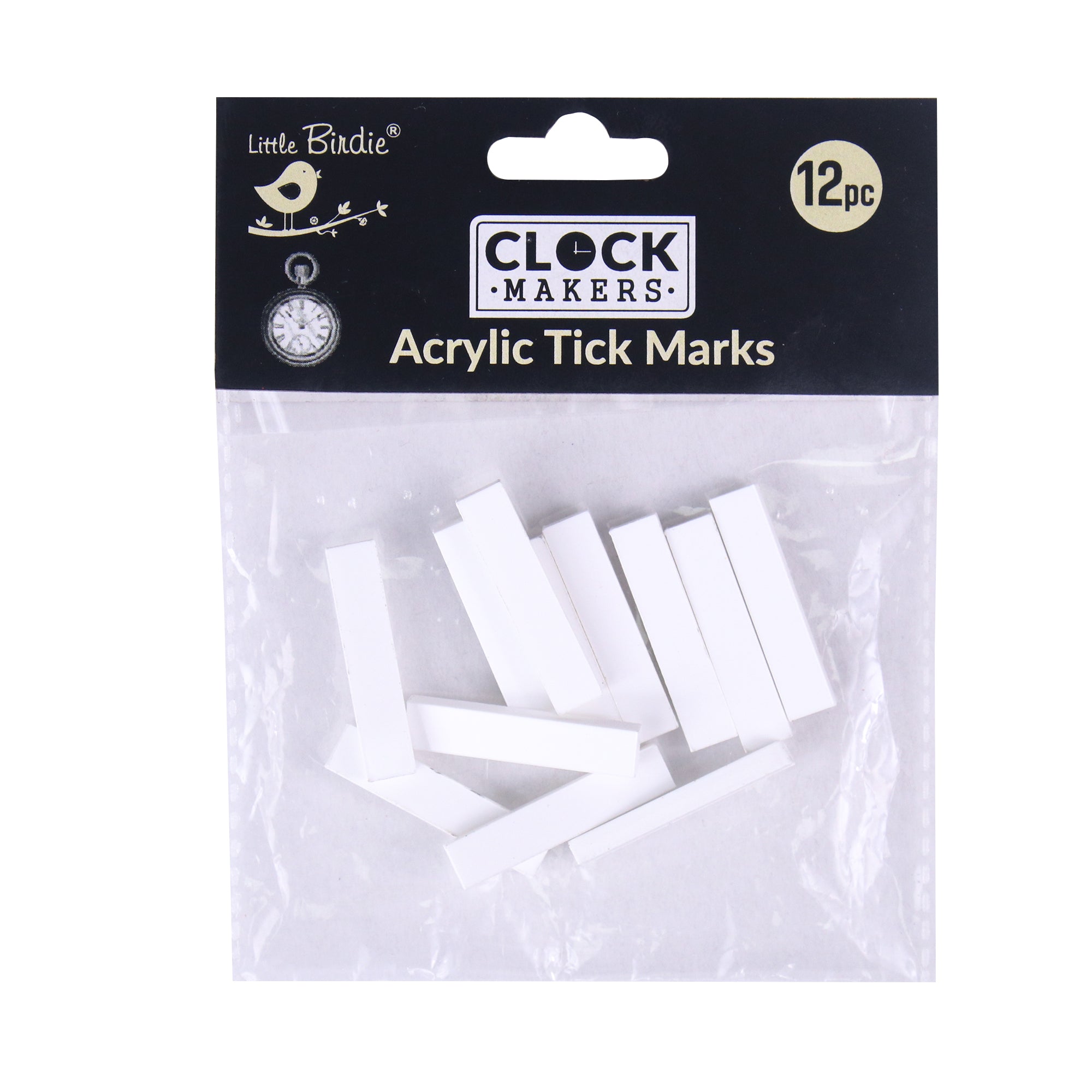 Clock Acrylic Tick Marks White 1inch 2.7mm Thick 12pc