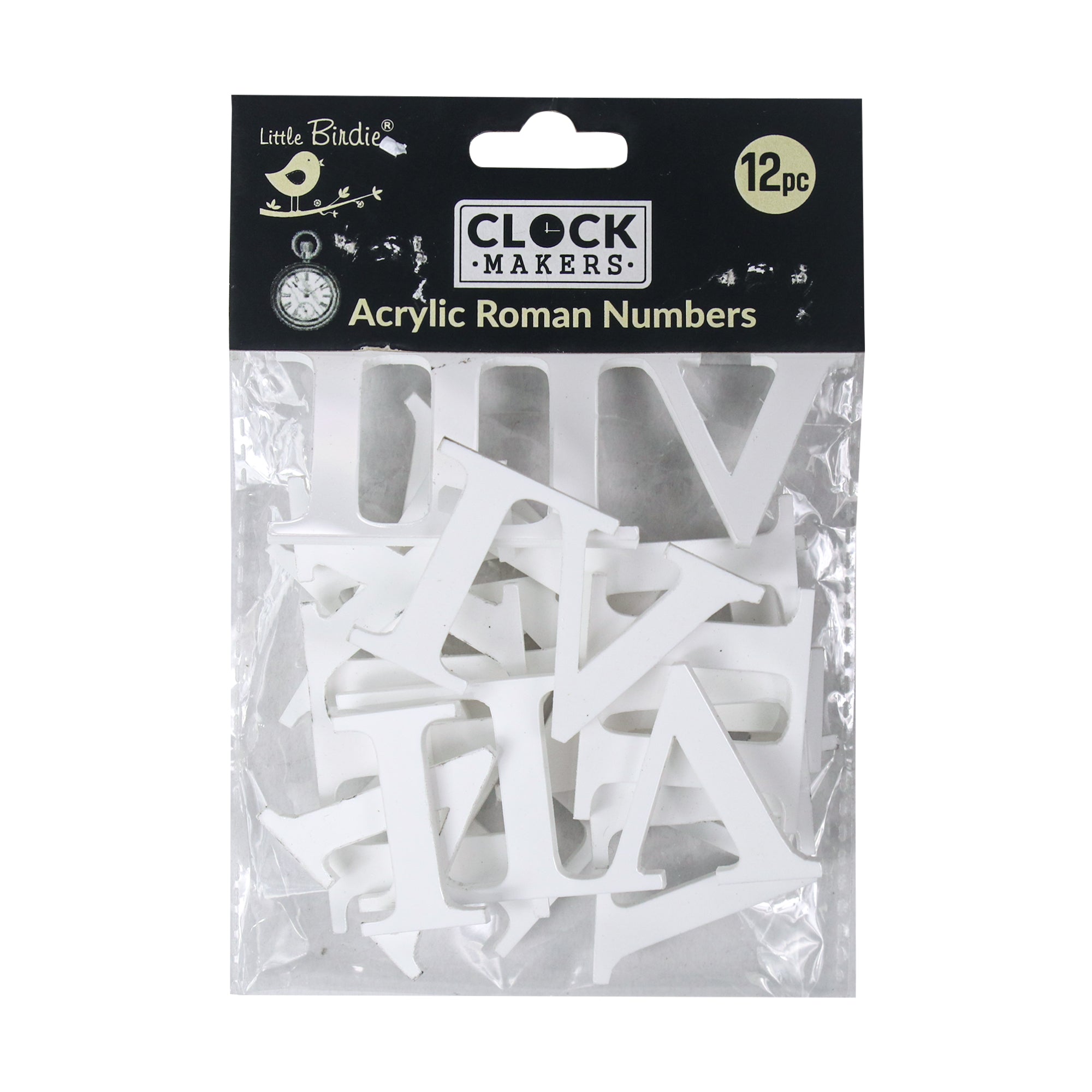 Clock Acrylic Roman White Numbers 1inch 2.7mm Thick 12pc