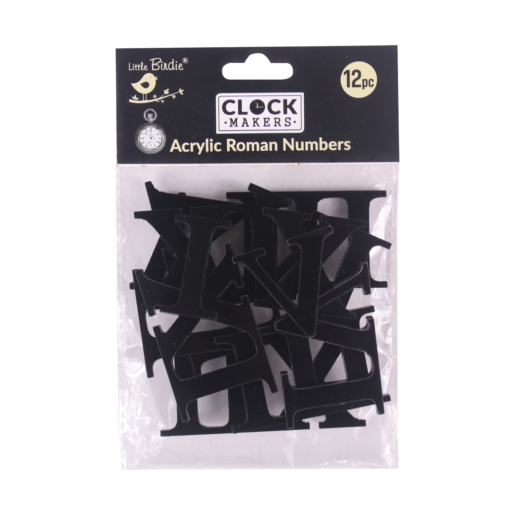 Clock Acrylic Roman Numbers Black 1inch 2.7mm Thick 12pc