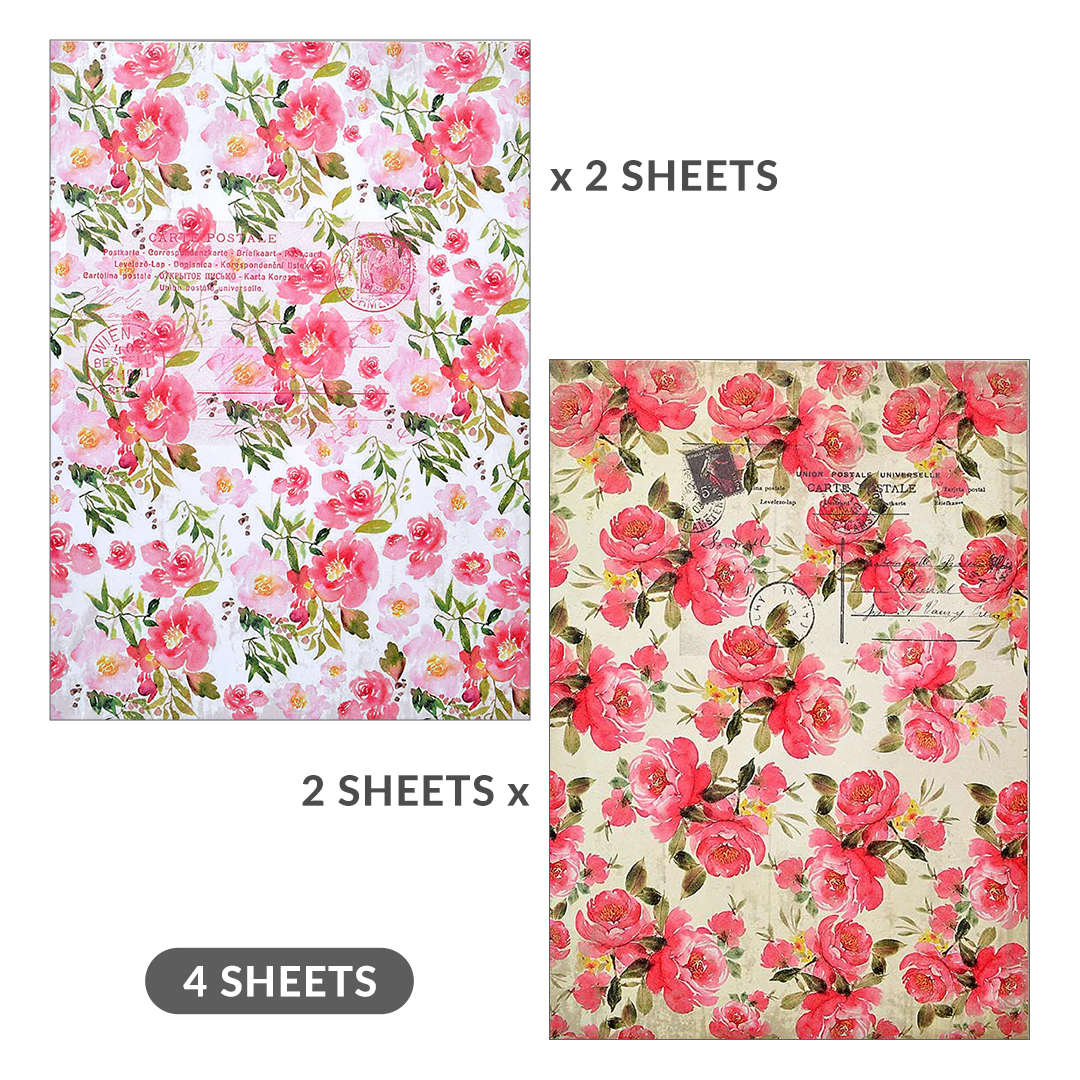 Decoupage Paper A4 Blossoming Elegance/ Romantic Rose 4 Sheets Lb