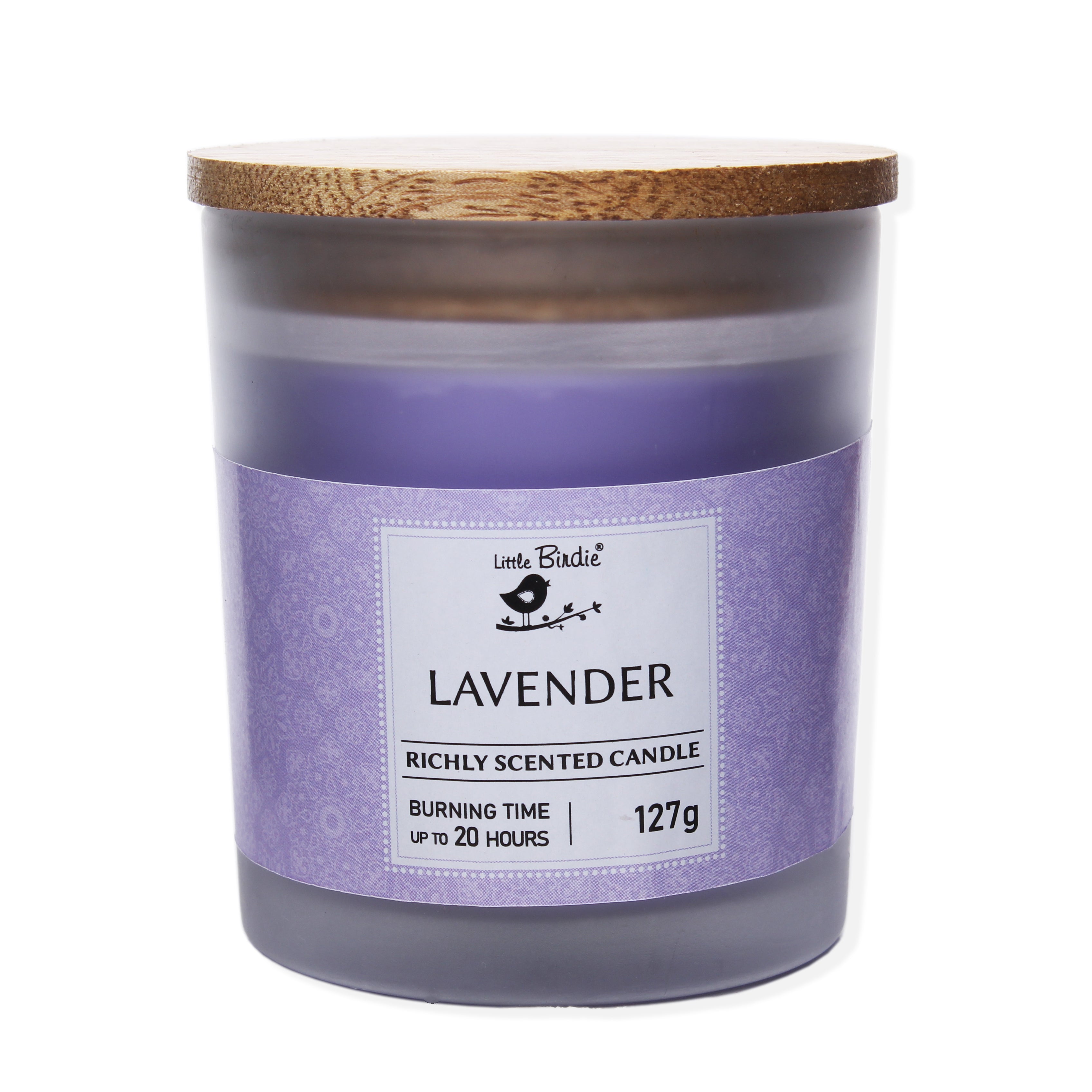 Scented Wax Glass Candle With Wooden Lid Lavender (18 To 20 Hr Burning Time) 127Grm 1Pc Lb