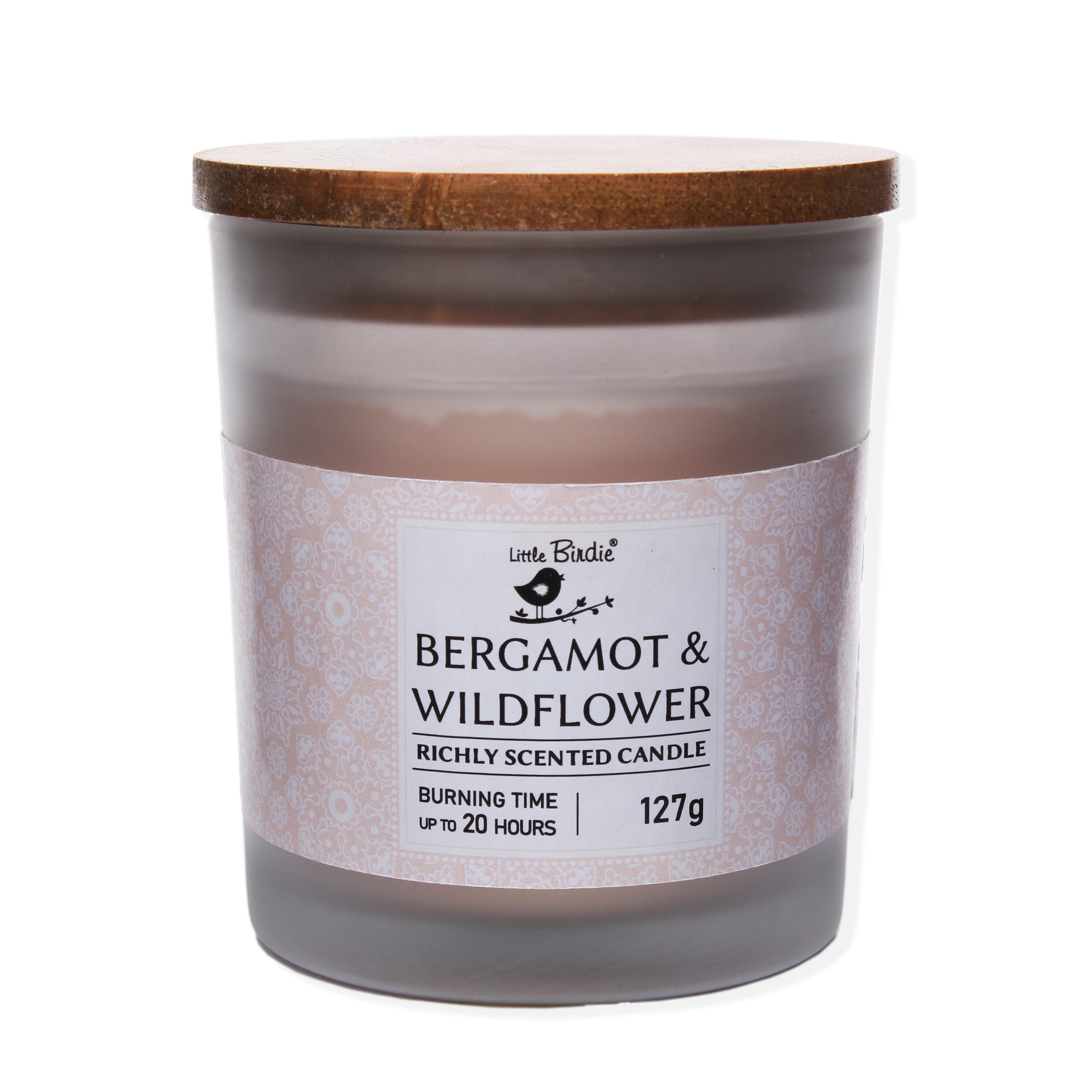 Scented Wax Glass Candle With Wooden Lid Bergamot & Wildflower (18 To 20 Hr Burning Time) 127Grm 1Pc