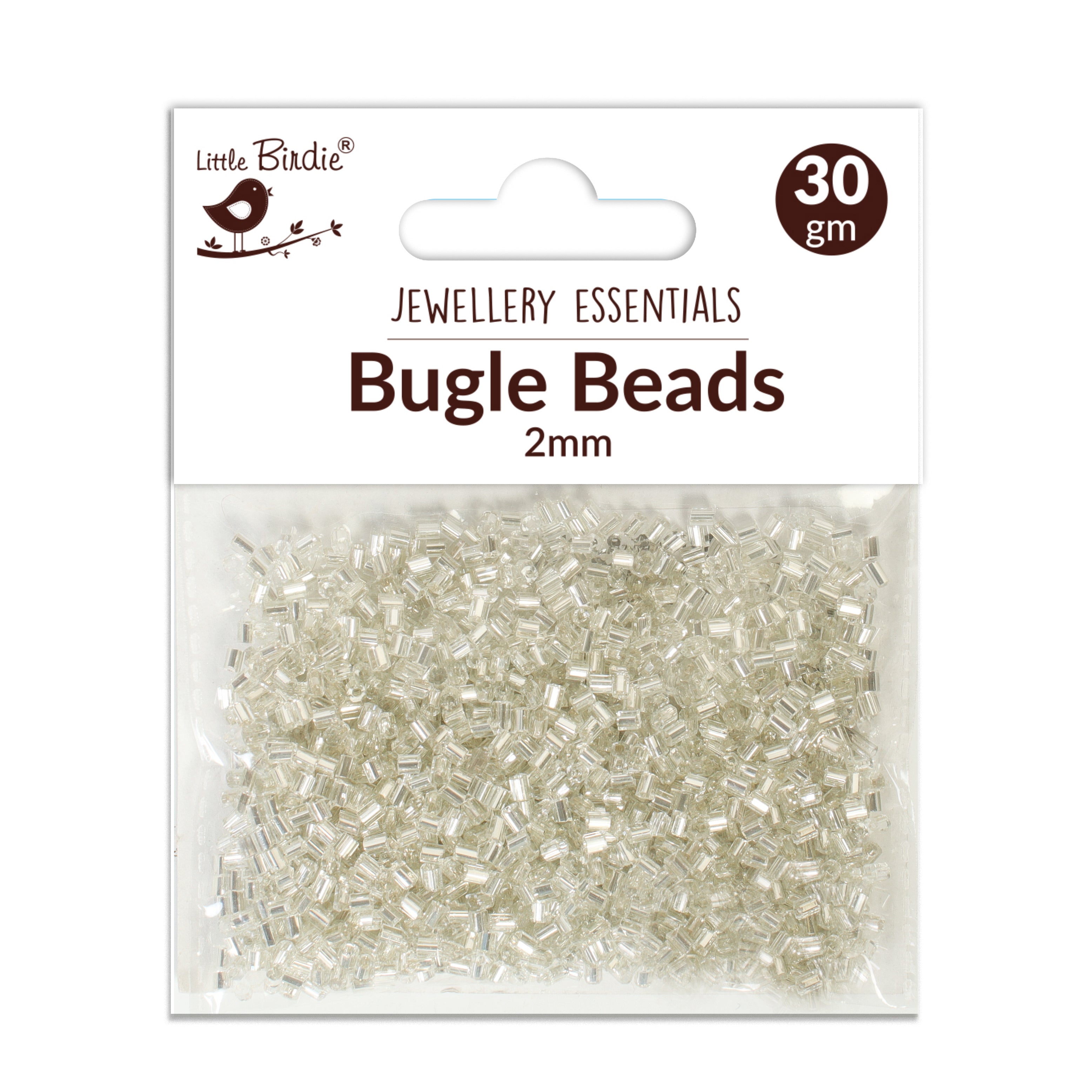 Bugle Beads Silver 2Mm 30Gm