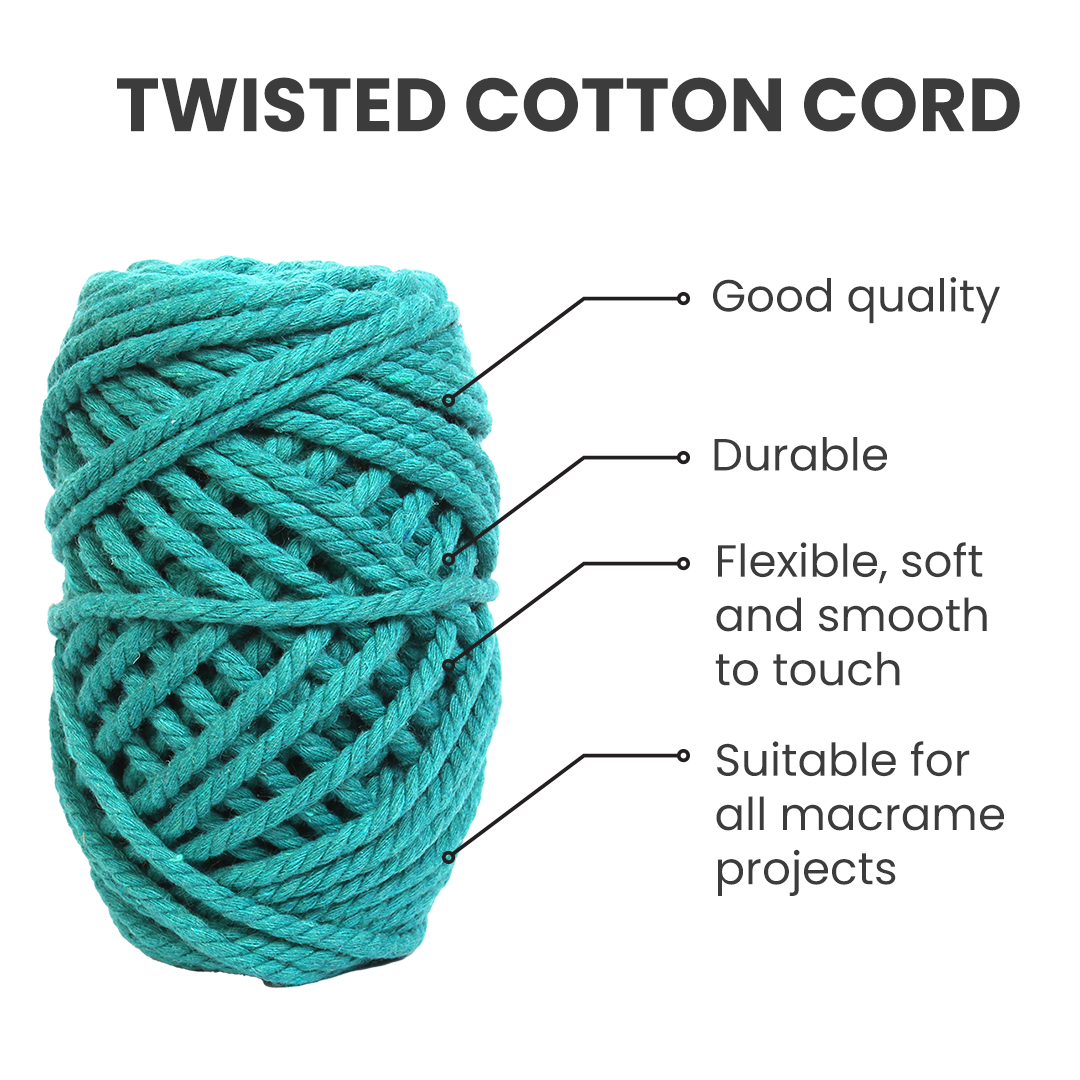 Macrame Cotton Twisted Cord - Teal Green 3mm 3Ply 25Mtr 1Roll