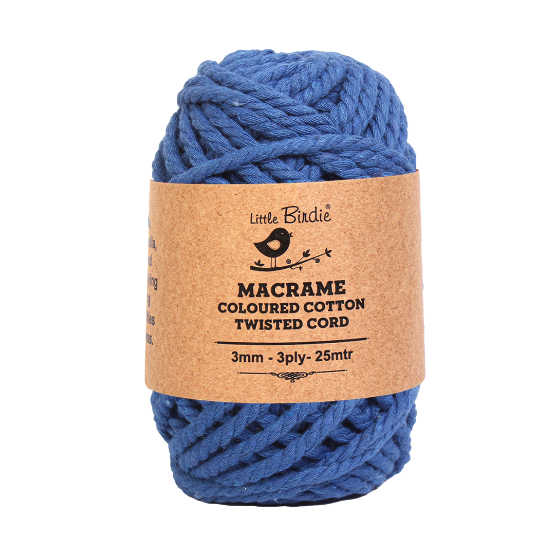 Macrame Cotton Twisted Cord - Royal Blue 3mm 3Ply 25Mtr 1Roll