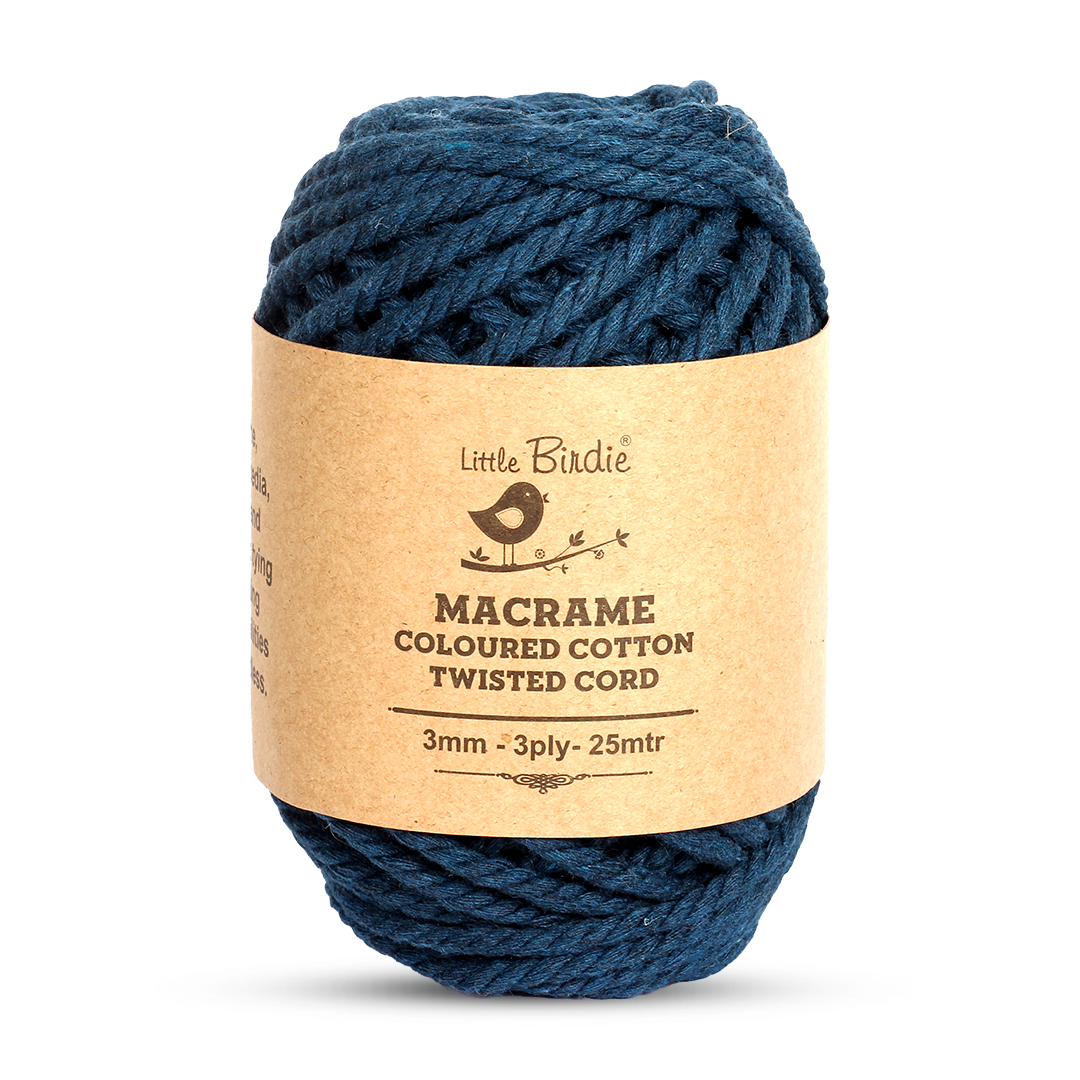 Macrame Cotton Twisted Cord - Fushion Blue 3mm 3Ply 25Mtr 1Roll