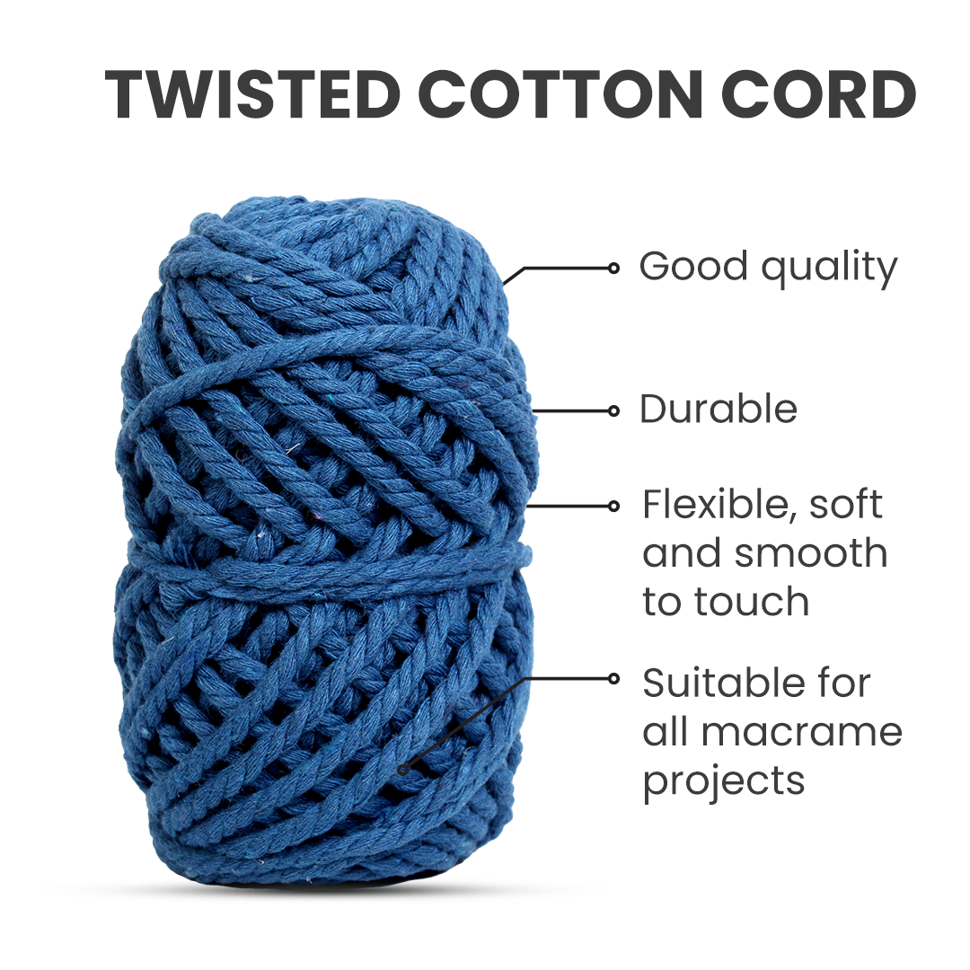 Macrame Cotton Twisted Cord - Fushion Blue 3mm 3Ply 25Mtr 1Roll