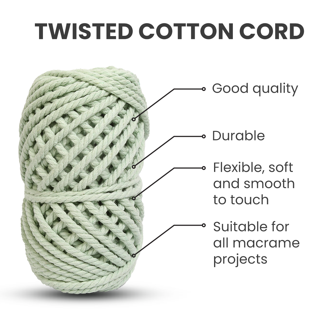 Macrame Cotton Twisted Cord - Apple Green 3mm 3Ply 25Mtr 1Roll