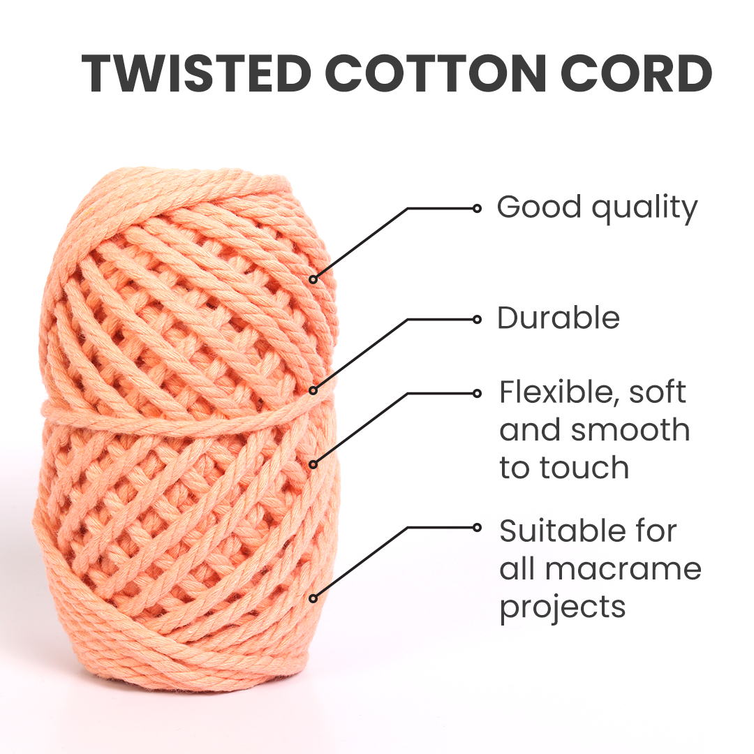 Macrame Cotton Twisted Cord - Peach 3mm 3Ply 25Mtr 1Roll – Itsy Bitsy