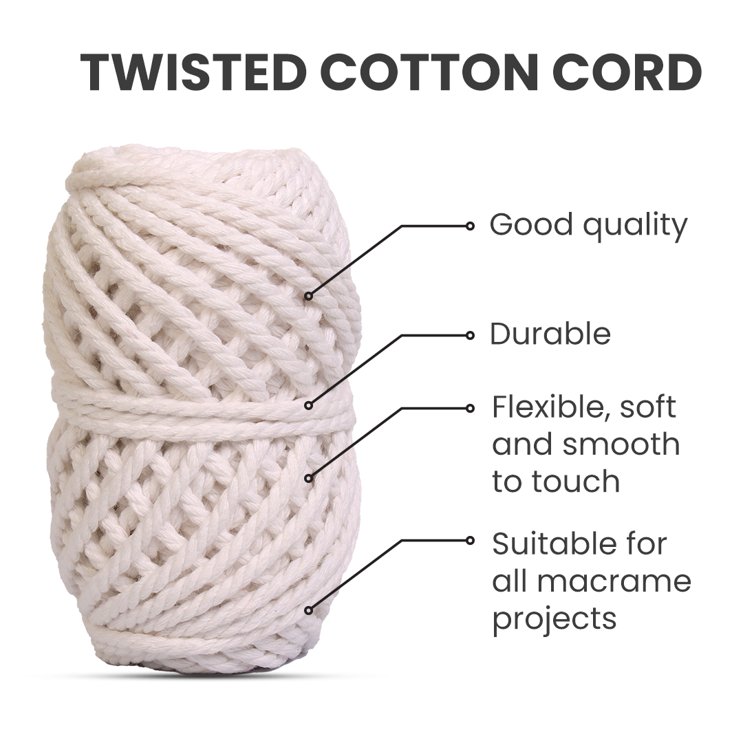 Macrame Cotton Twisted Cord - Milky White 3mm 3Ply 25Mtr 1Roll
