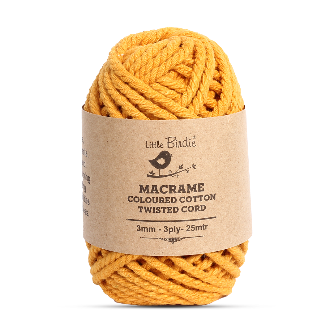 Macrame Cotton Twisted Cord - Mango Yellow 3mm 3Ply 25Mtr 1Roll