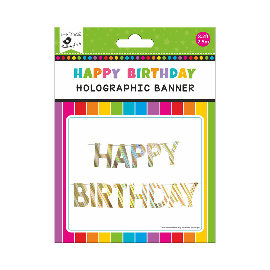 Happy Birthday Banner 2.5M Thread Holographic 13Pcs Lb