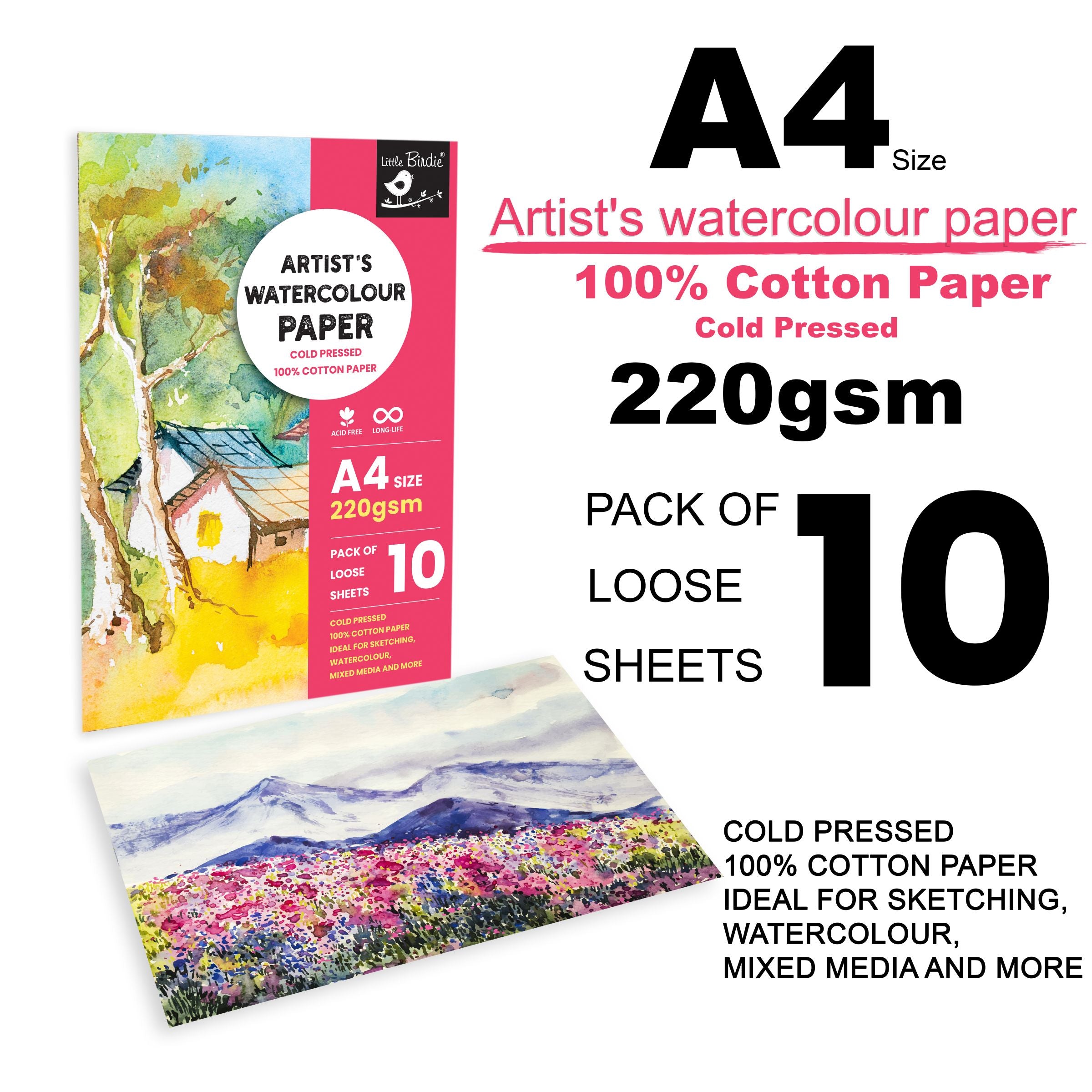 Artist`S Water Colour Paper Cold Pressed A4 Size 220 Gsm Pack Of 10 Sheets Pb Lb