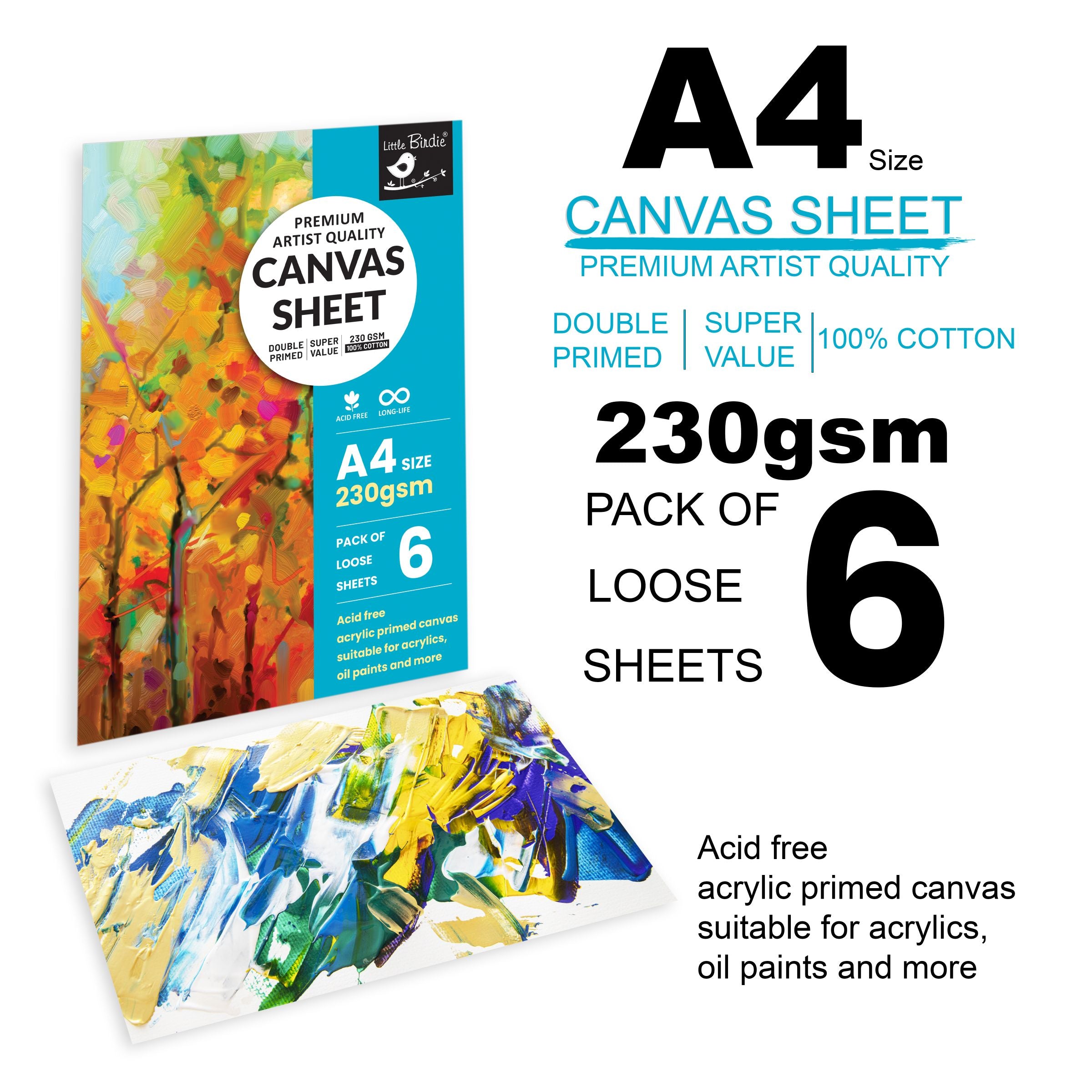 Premium Artist Canvas Sheets A4 Size 230 Gsm Pack Of 6 Sheets Pb Lb