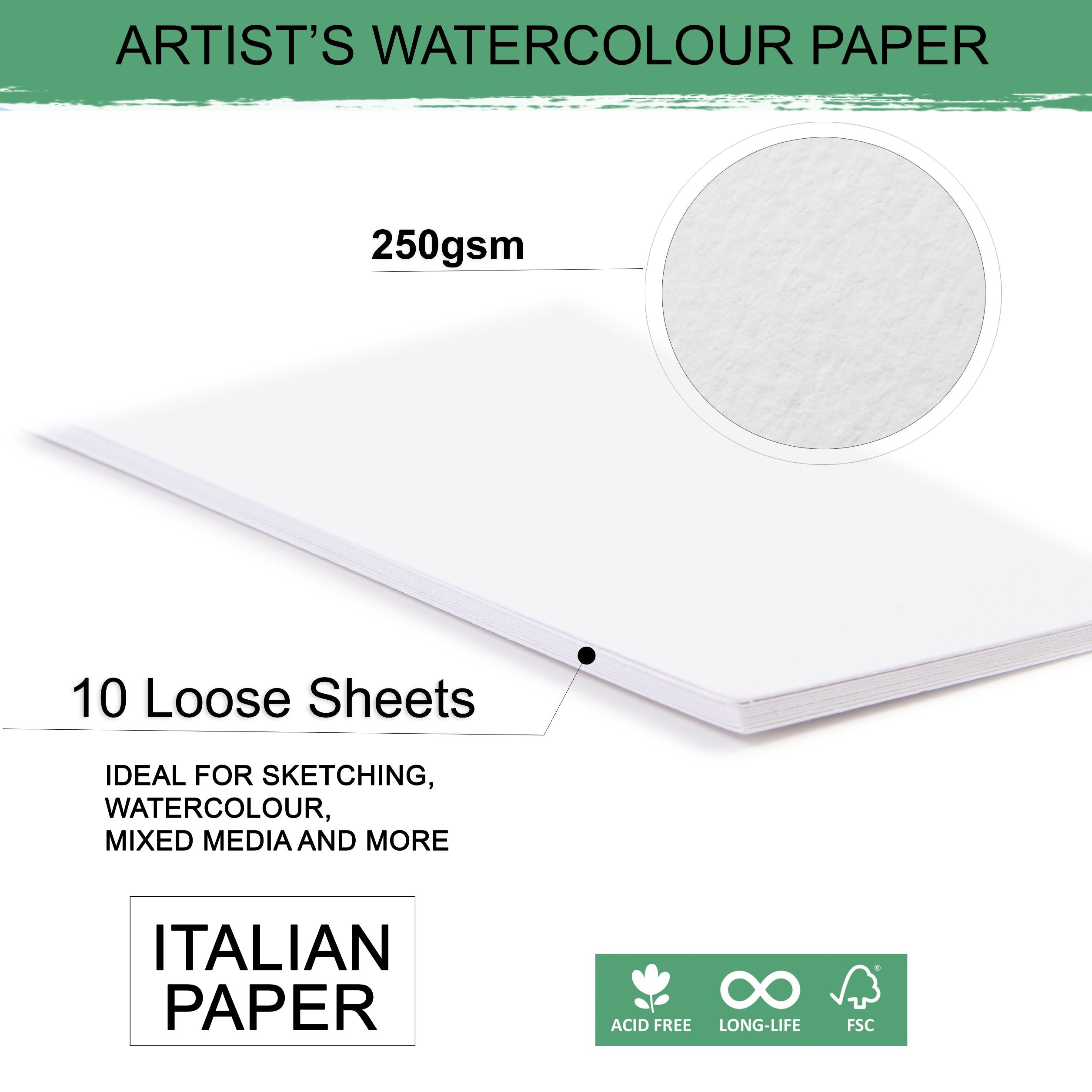 Artist`s Water Colour Paper A4 Size 250 Gsm Pack Of 10 Sheets