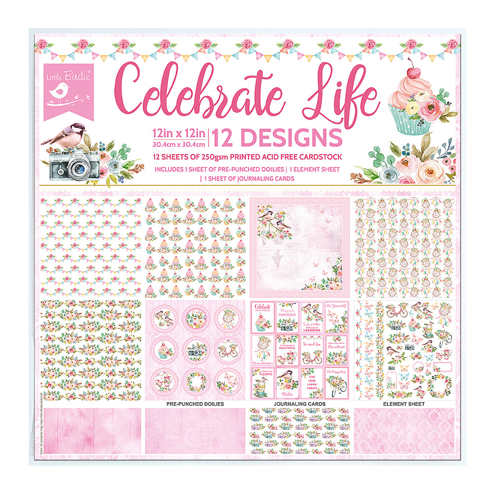 Printed Cardstock Pack 12 x 12, 12 Sheets, 250gsm - Celebrate Life