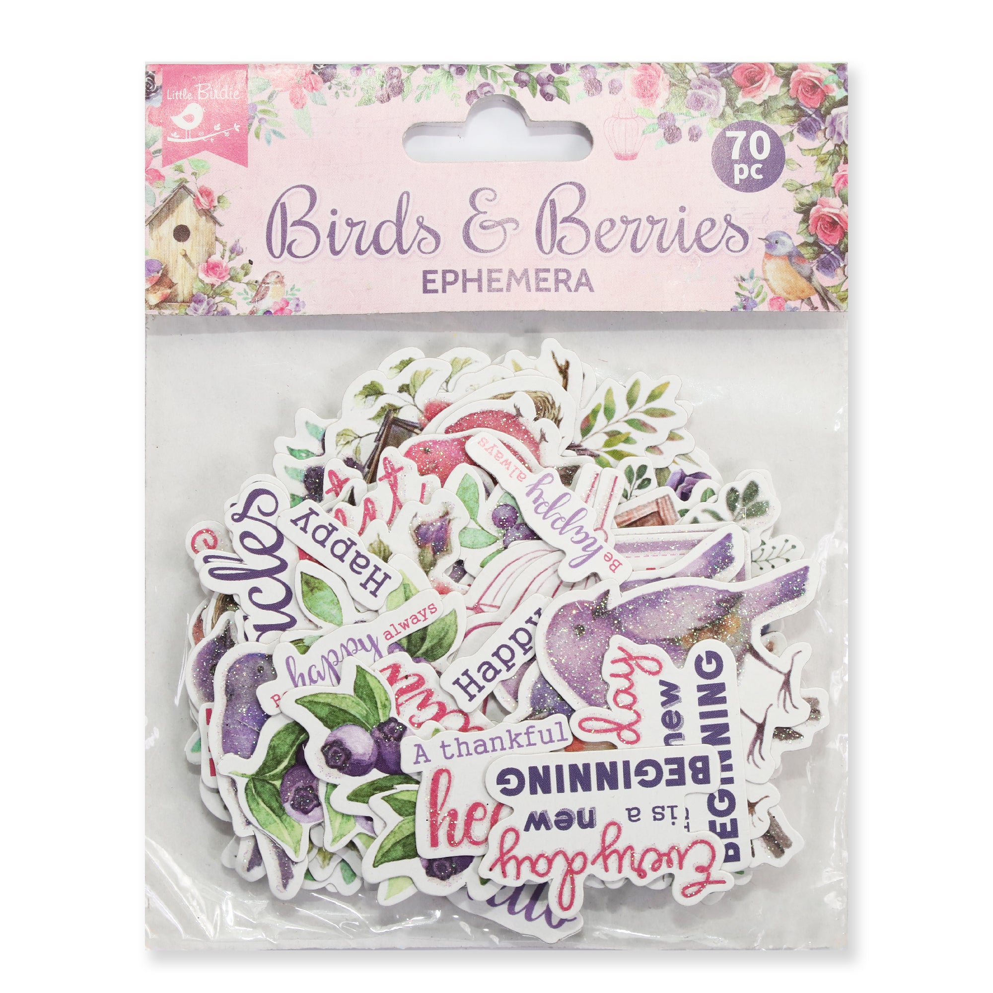Birds And Berries Ephemera Stickers 70pcs