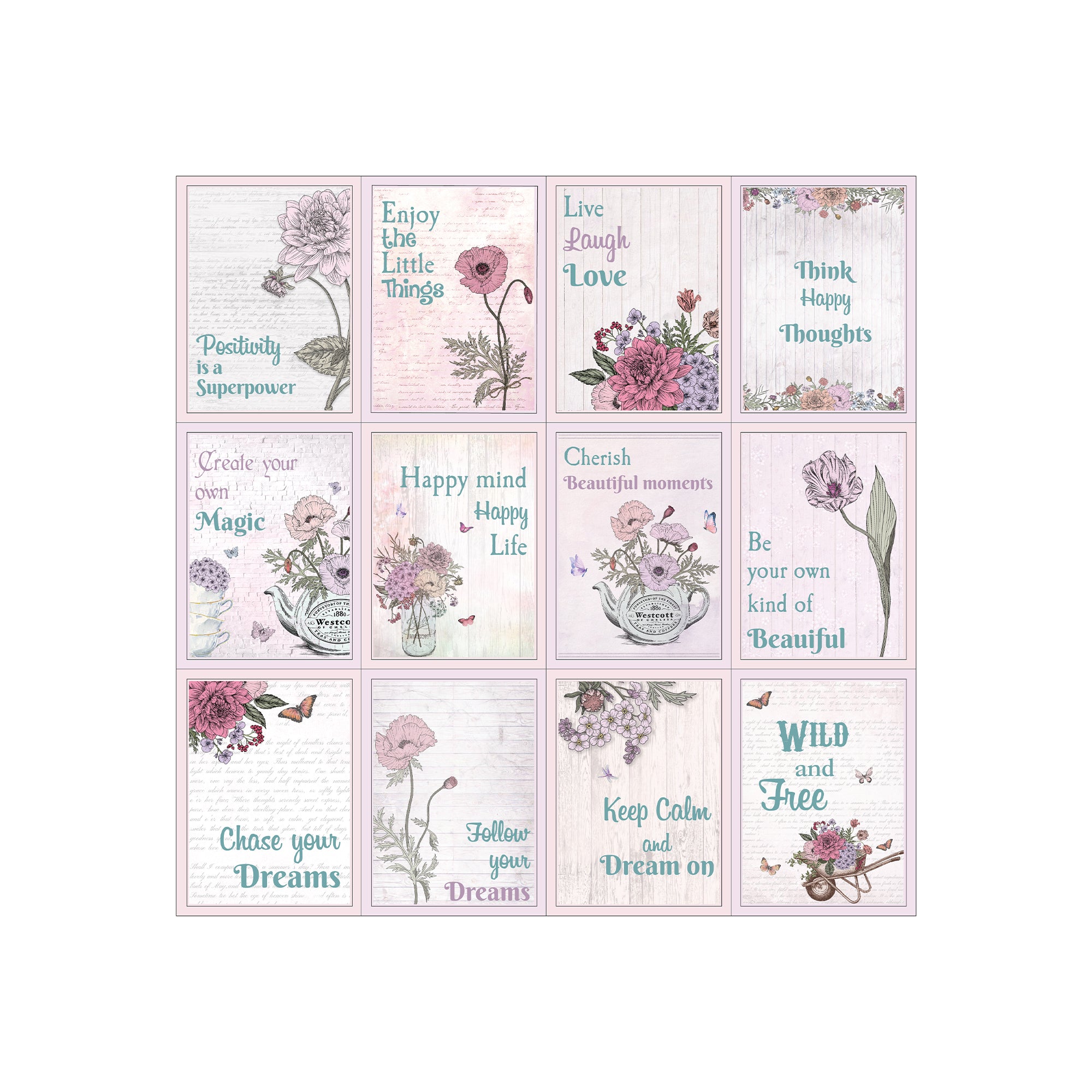 Printed Cardstock Pack - Botanical Garden, 6 X 6inch, 12Designs, 250gsm, 24Sheets
