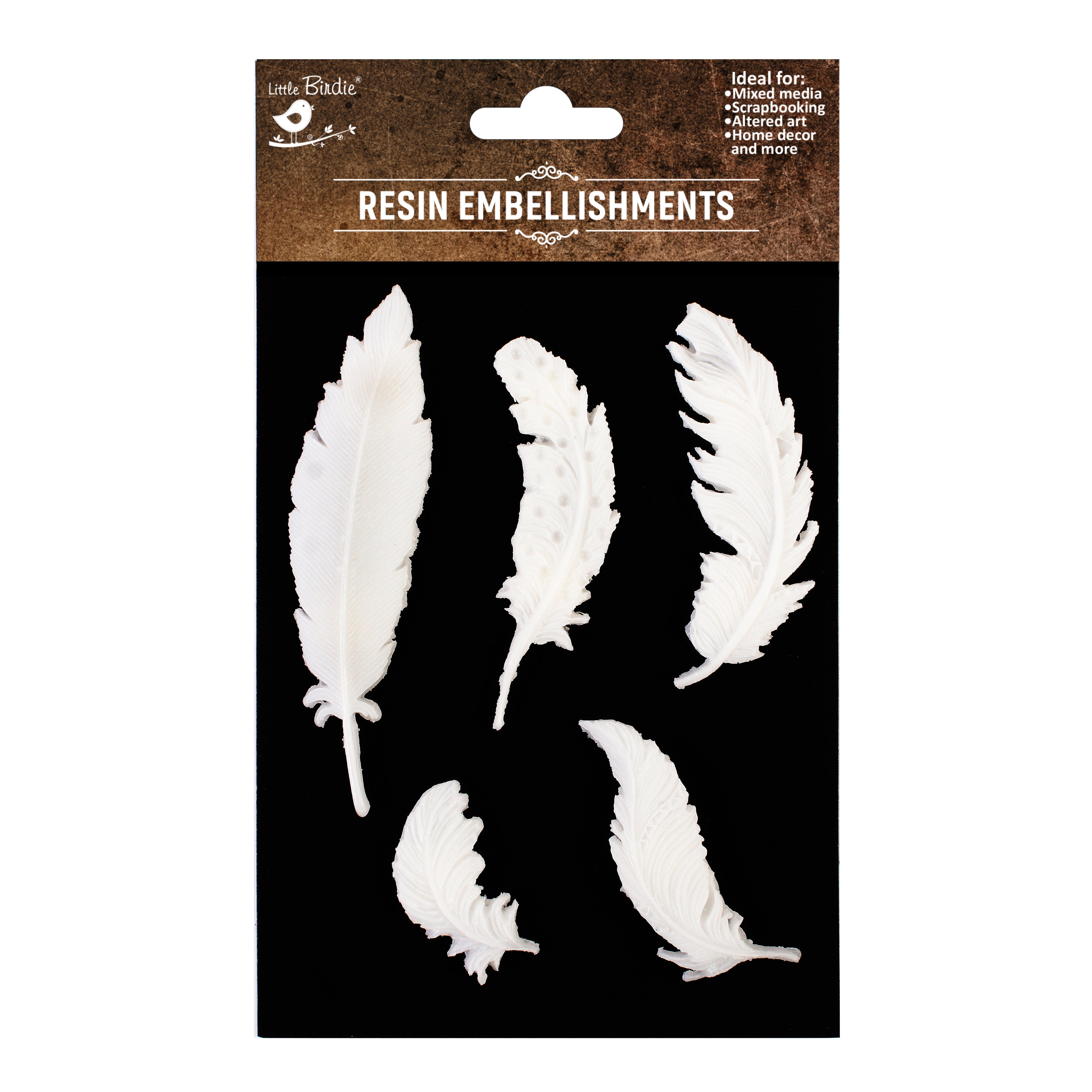 Resin Stickers Feather Finery 5pc