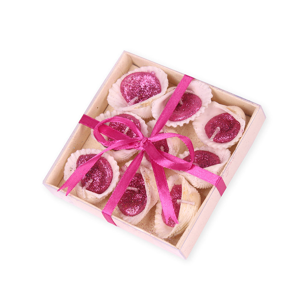 Little Birdie Seashell Glitter Candle Set 9pcs - Pink