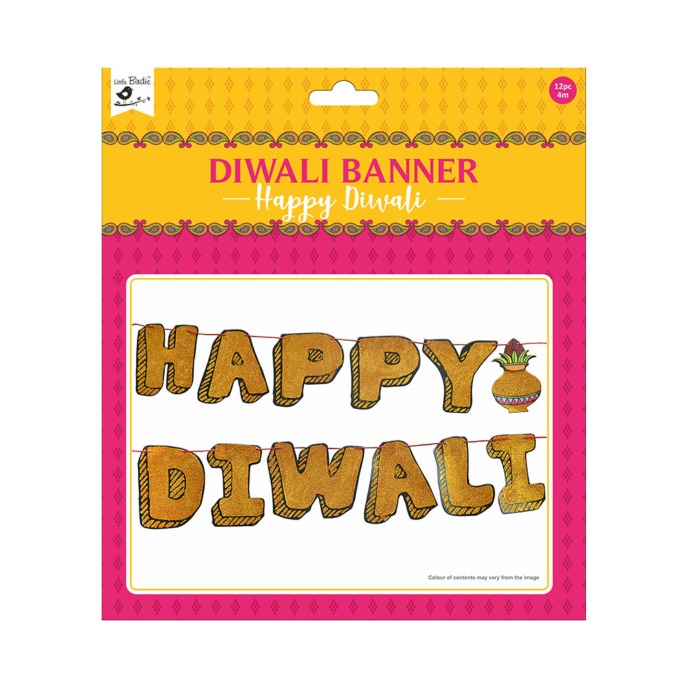 Little Birdie Happy Diwali Banner - 12pc with 4mt Thread , 1 Pack