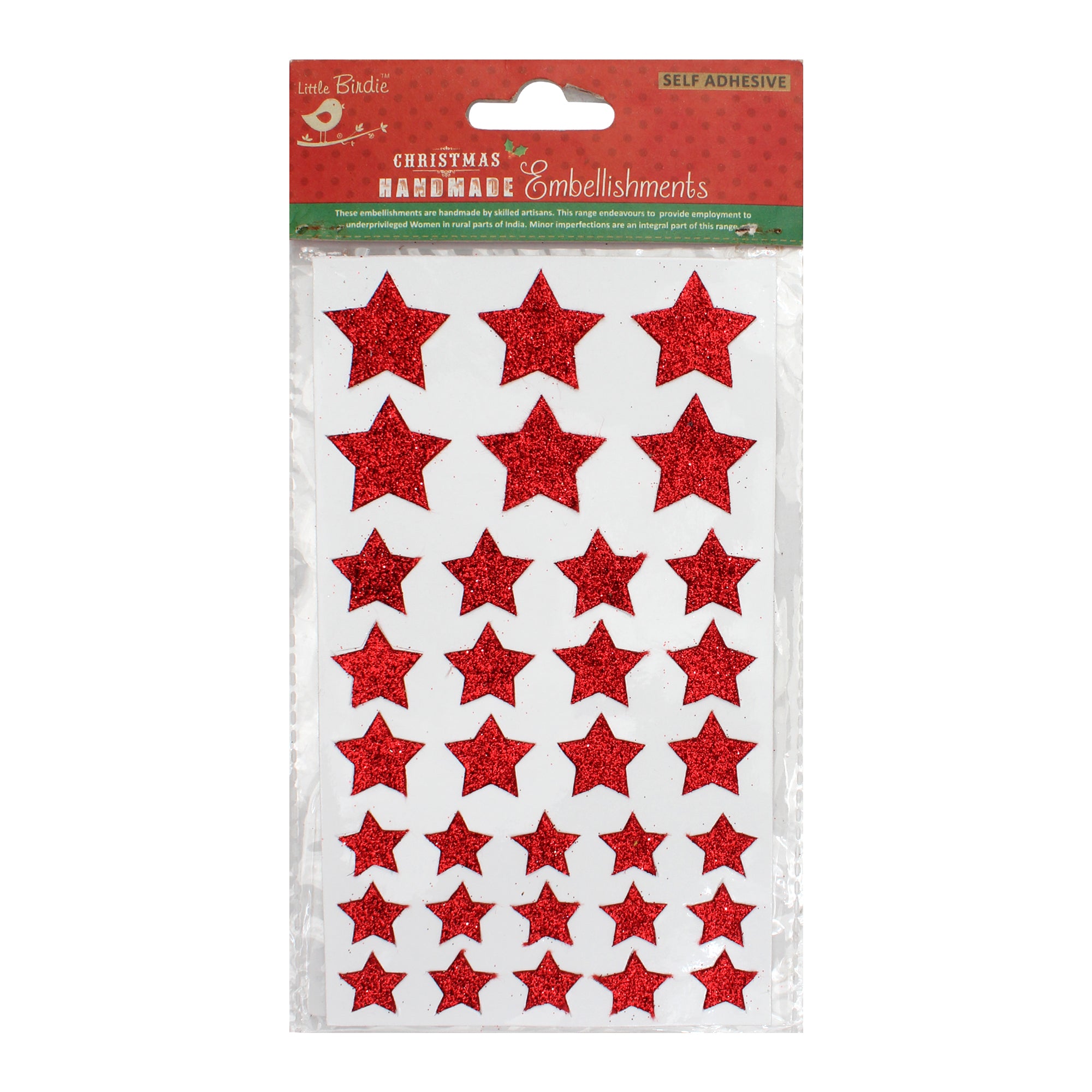 Christmas Glitter Sticker Stickers Stars Red 33pcs
