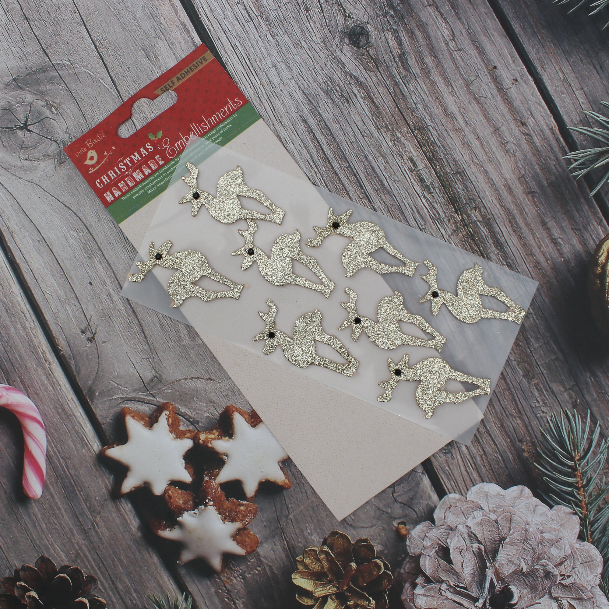 Christmas  3D Mini Glitter Reindeer Holiday Elements 8pcs PBCI