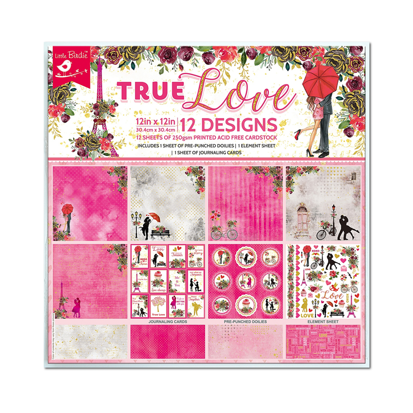Printed Cardstock Pack 12 x 12, 12 Sheets, 250gsm - True Love