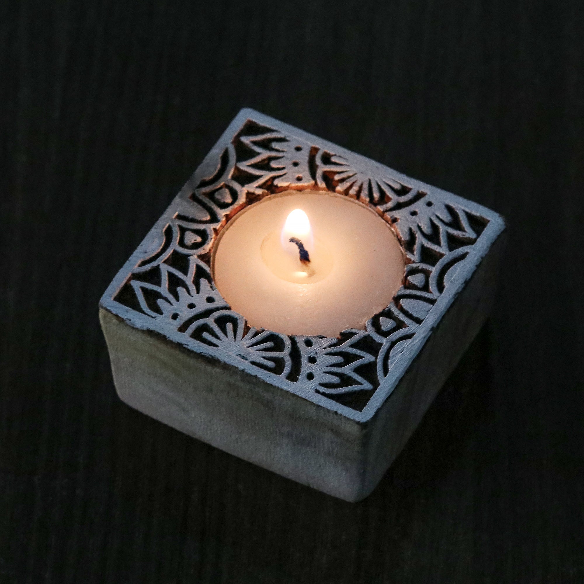 Wooden Printing Block & Candle Holder- Floral Exuberance