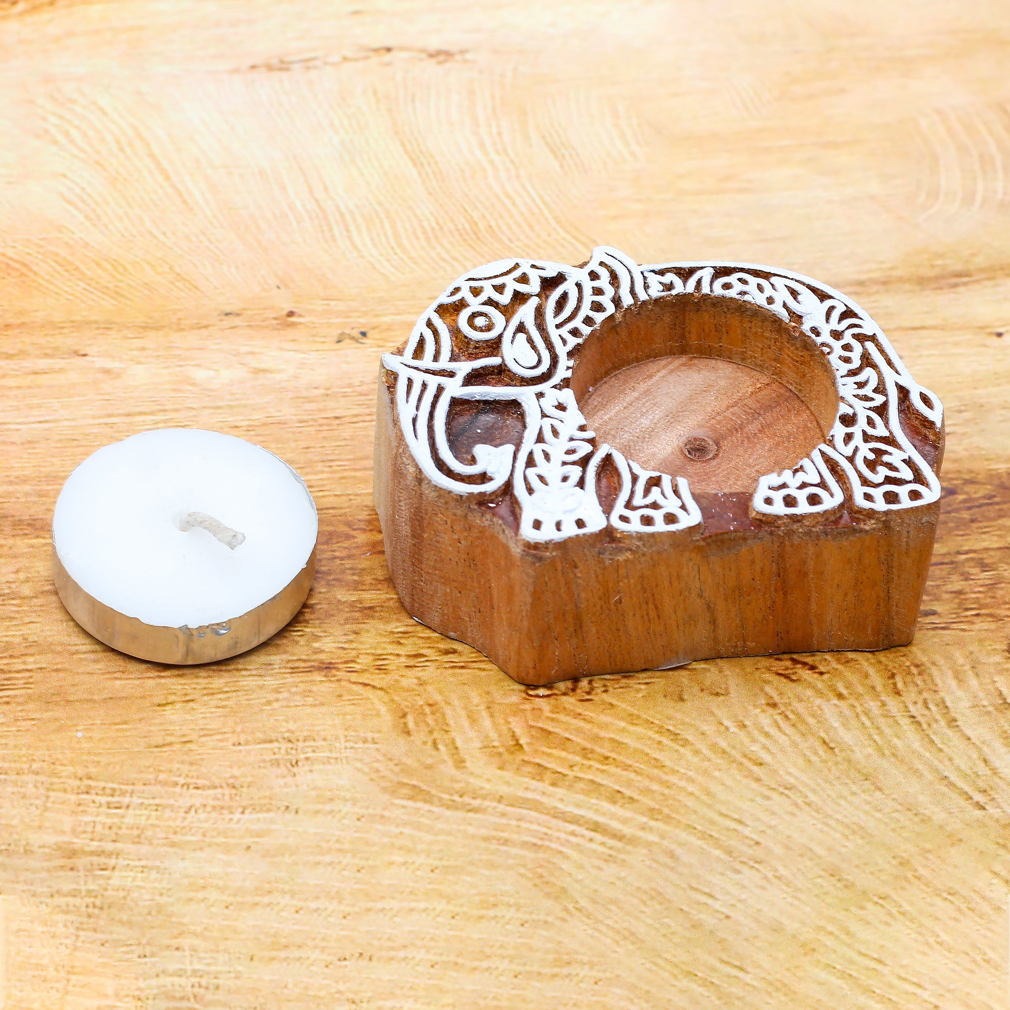 Wooden Printing Block & Candle Holder- Elephant