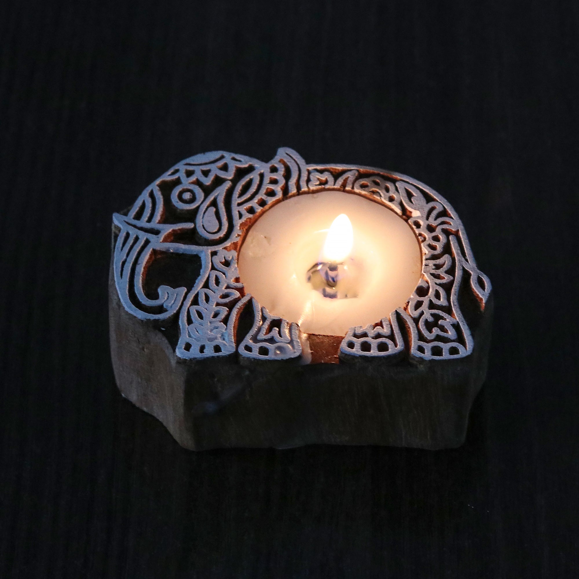 Wooden Printing Block & Candle Holder- Elephant