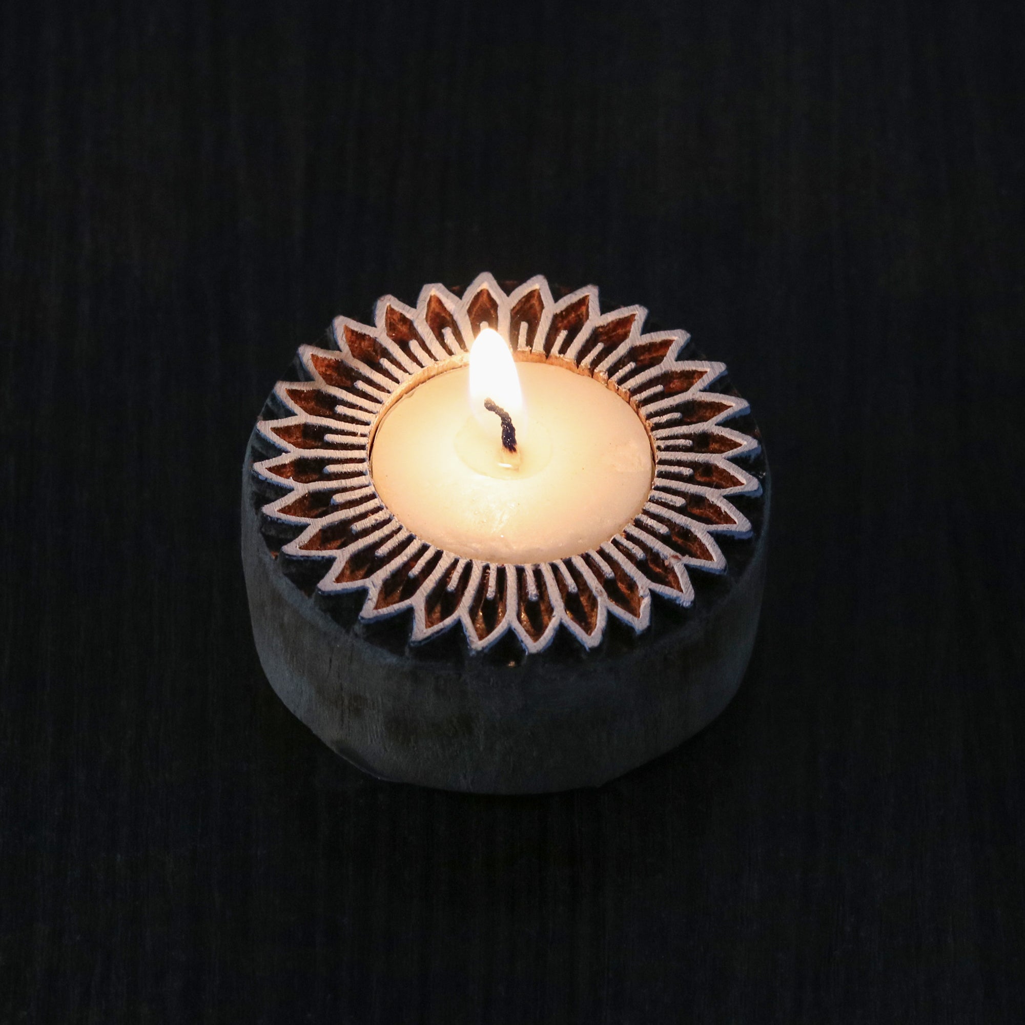Wooden Printing Block & Candle Holder- Daisy