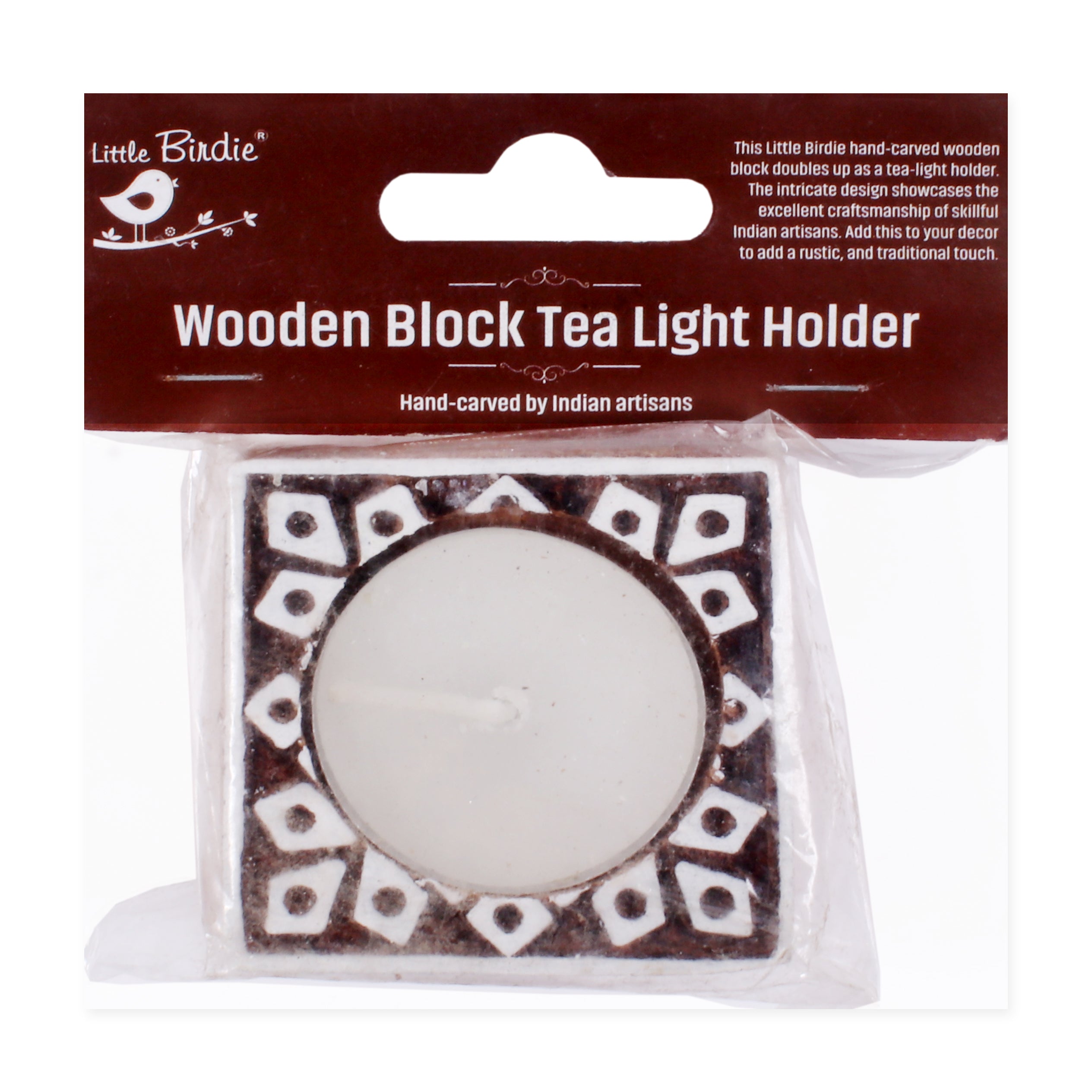 Wooden Printing Block & Candle Holder 2 In 1 Diamond Rush 1Pc