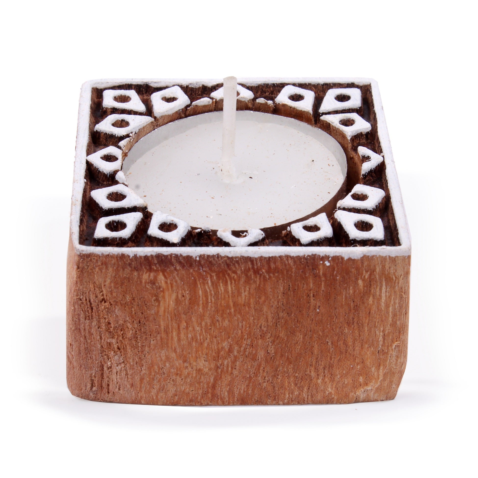 Wooden Printing Block & Candle Holder 2 In 1 Diamond Rush 1Pc