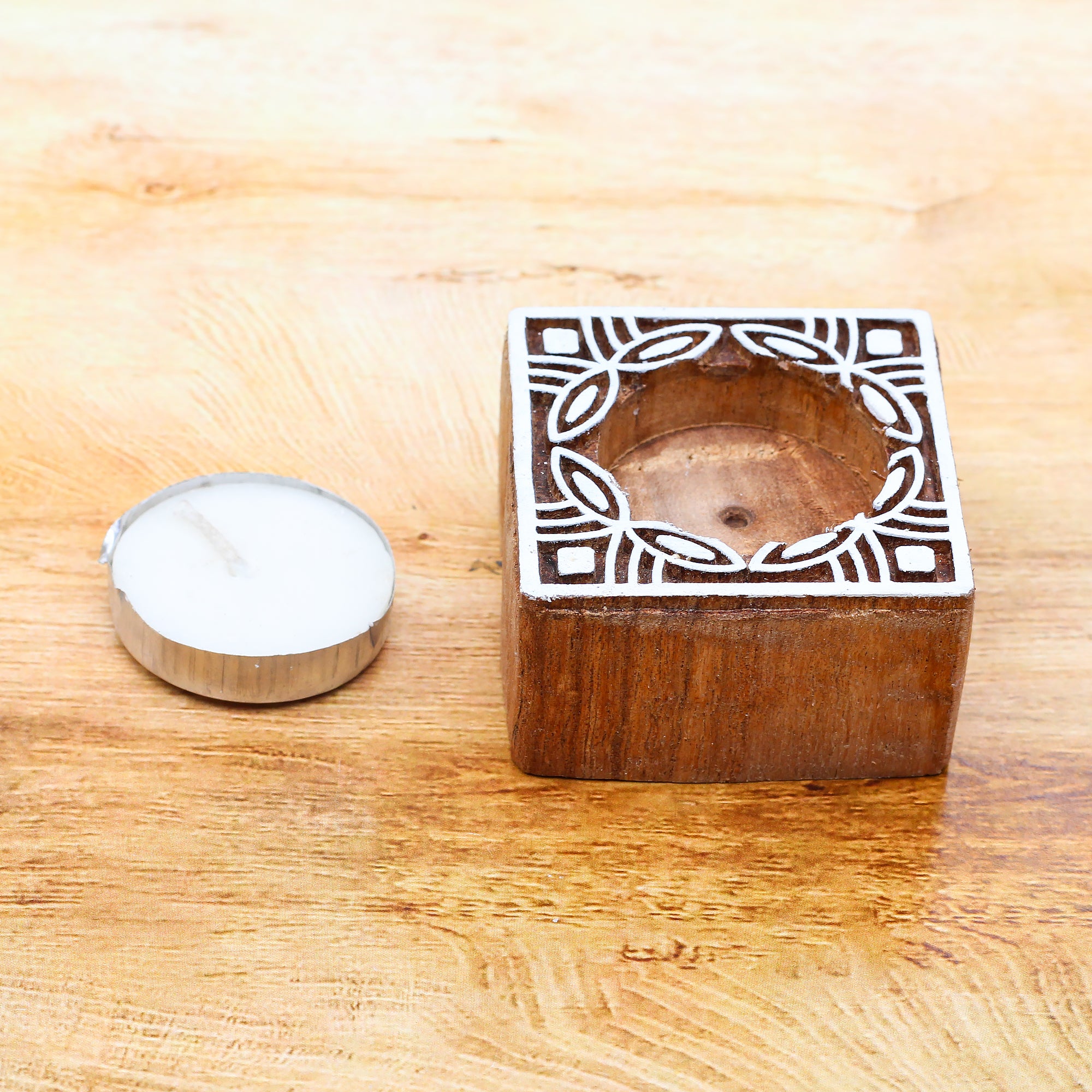 Wooden Printing Block & Candle Holder- Mandala Allure