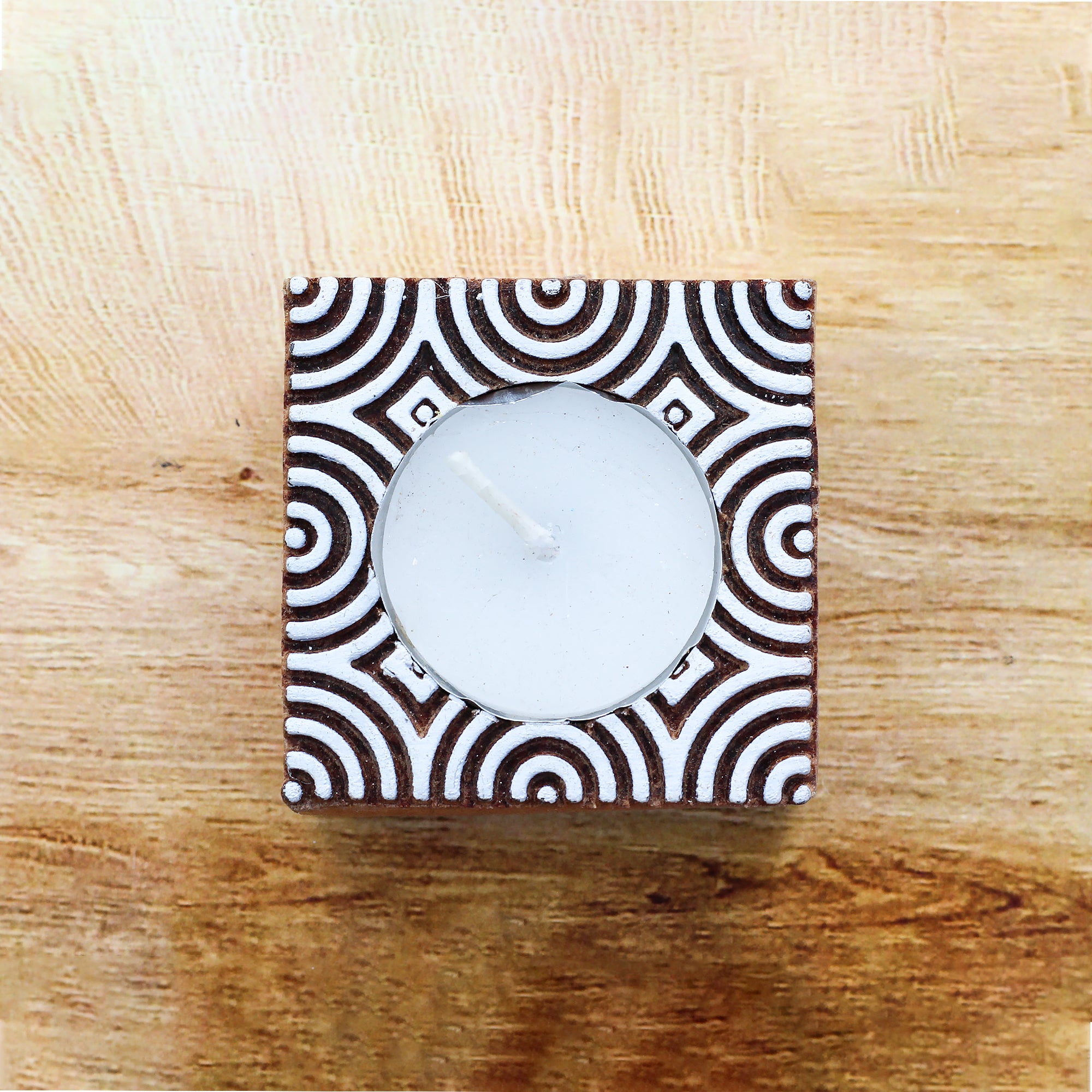 Wooden Printing Block & Candle Holder- Concentric Circles