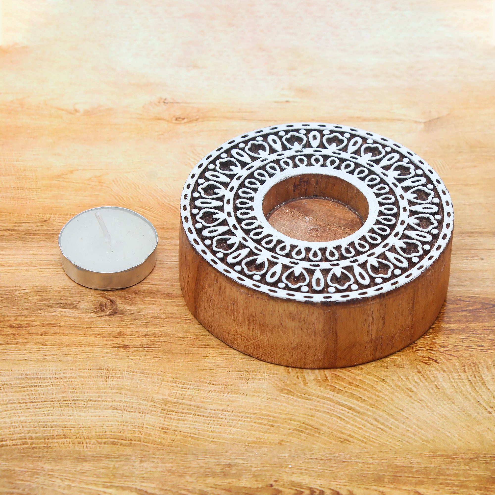 Wooden Printing Block & Candle Holder- Magnificent Mandala