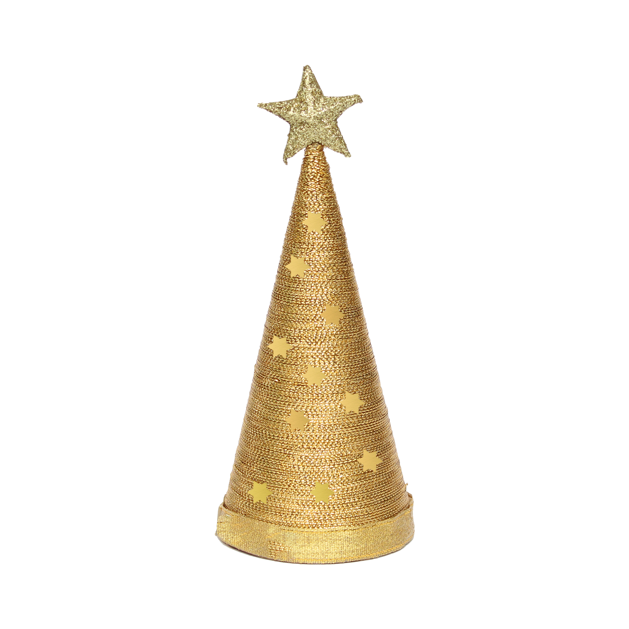 Handmade Conical Christmas Lurex Tree with Sequins and Star - Height 8 X Width3inch Gold, 1pc