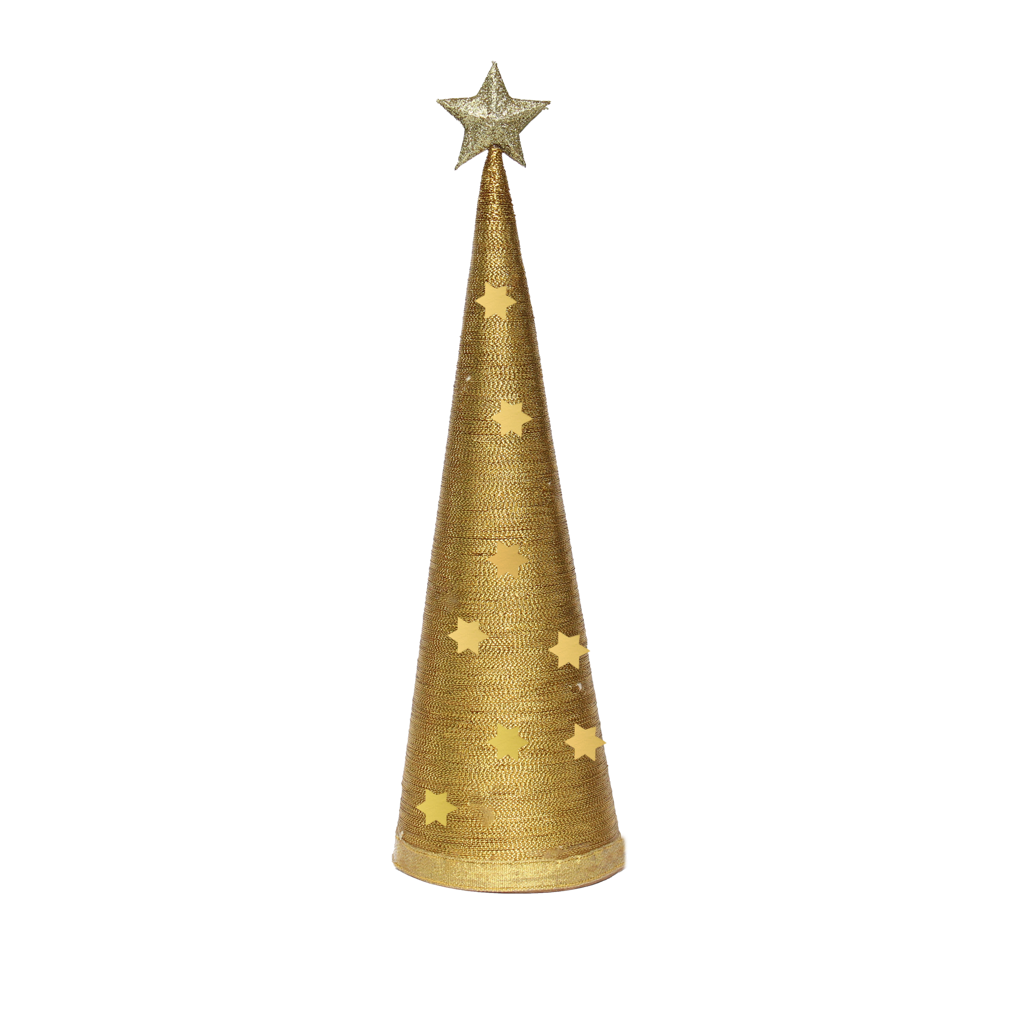 Handmade Conical Christmas Lurex Tree with Sequins Star - Height 14.5 X Width4inch, Gold, 1pc