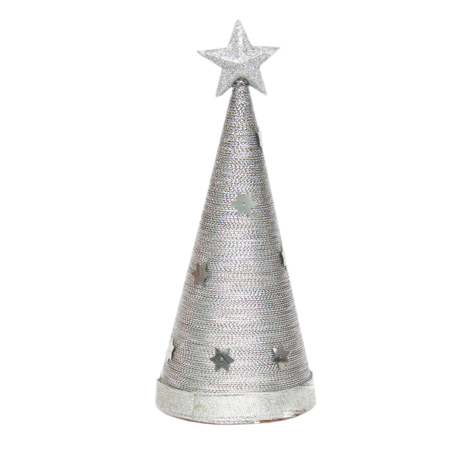 Handmade Conical Christmas Lurex Tree with Sequins Star - Height 8 X Width3inch, Silver, 1pc