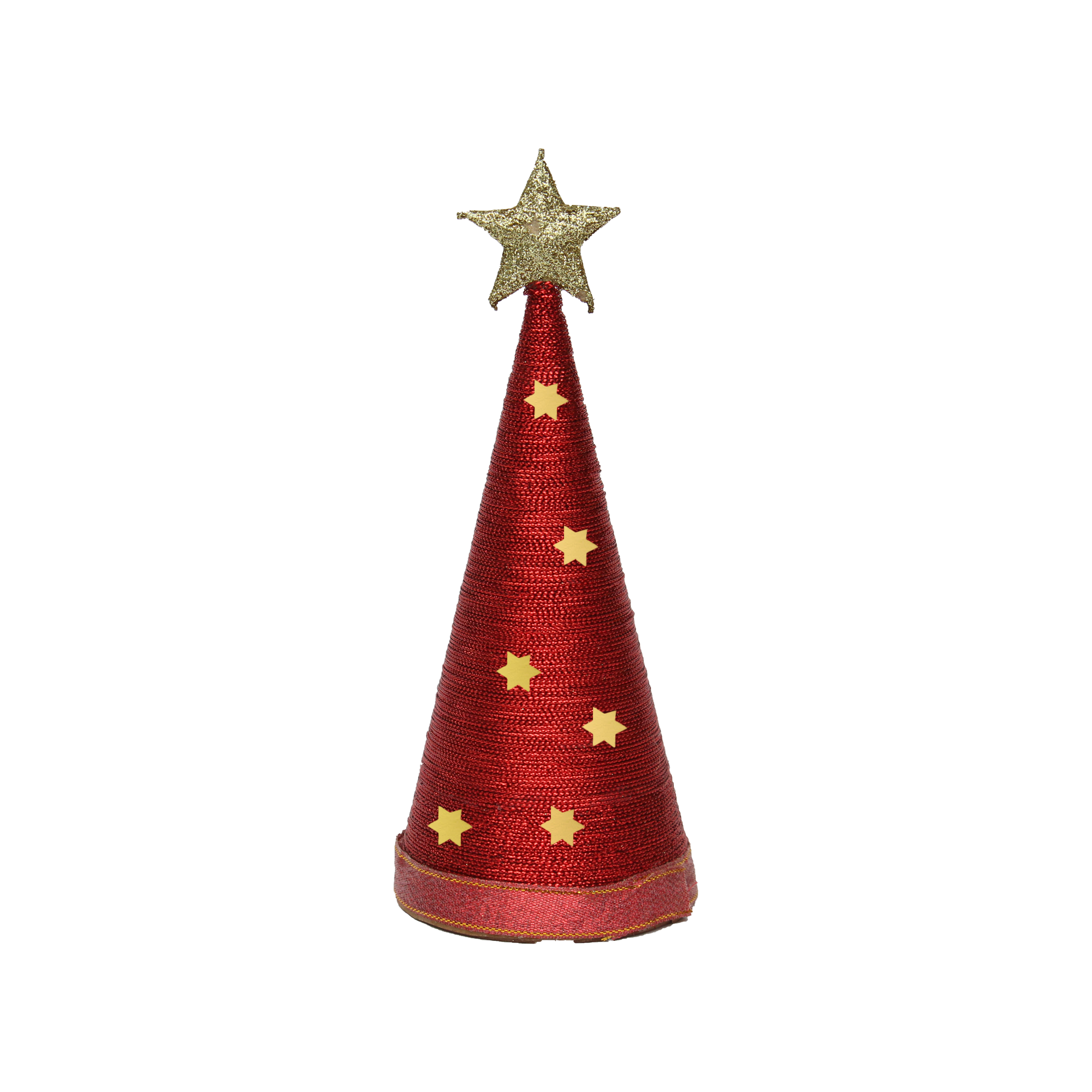 Handmade Conical Christmas Lurex Tree with Sequins and Star - Height 8 X Width3inch, Red, 1pc
