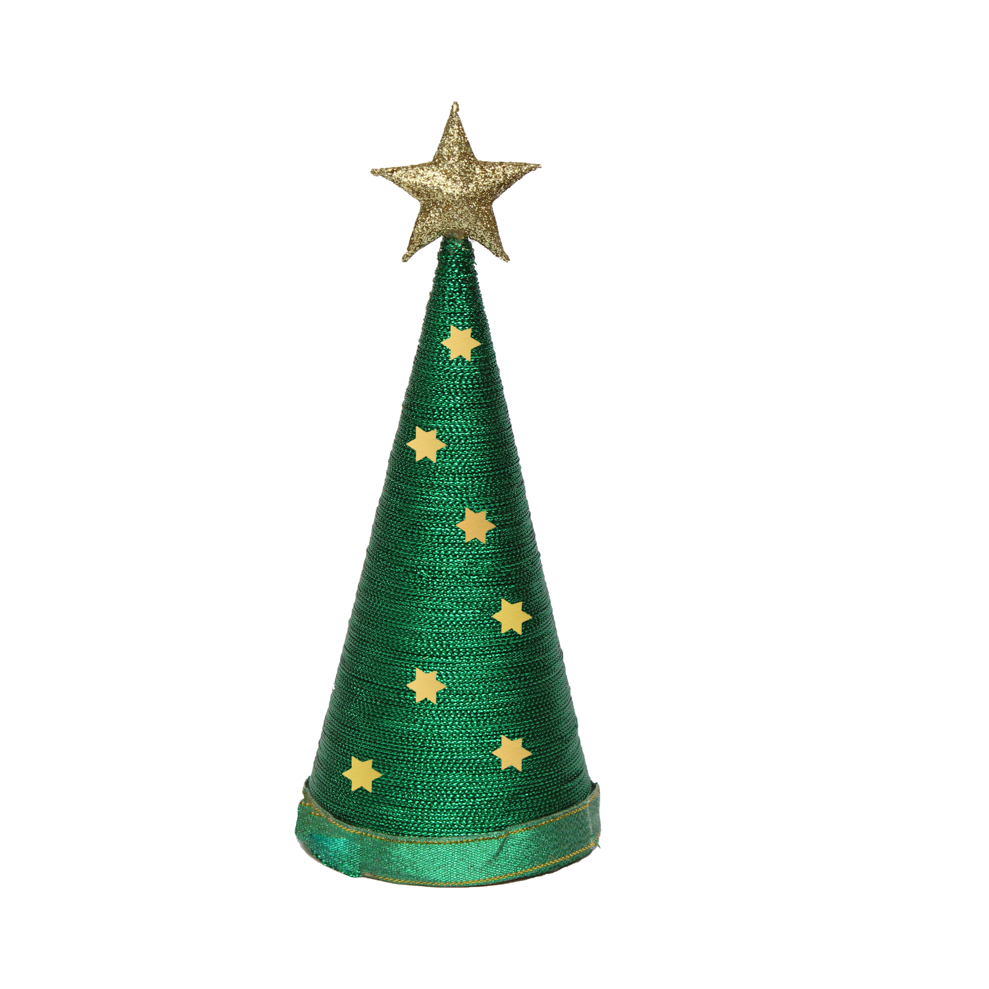 Handmade Conical Christmas Lurex Tree with Sequins and Star - Height 8 X Width3inch, Green, 1pc