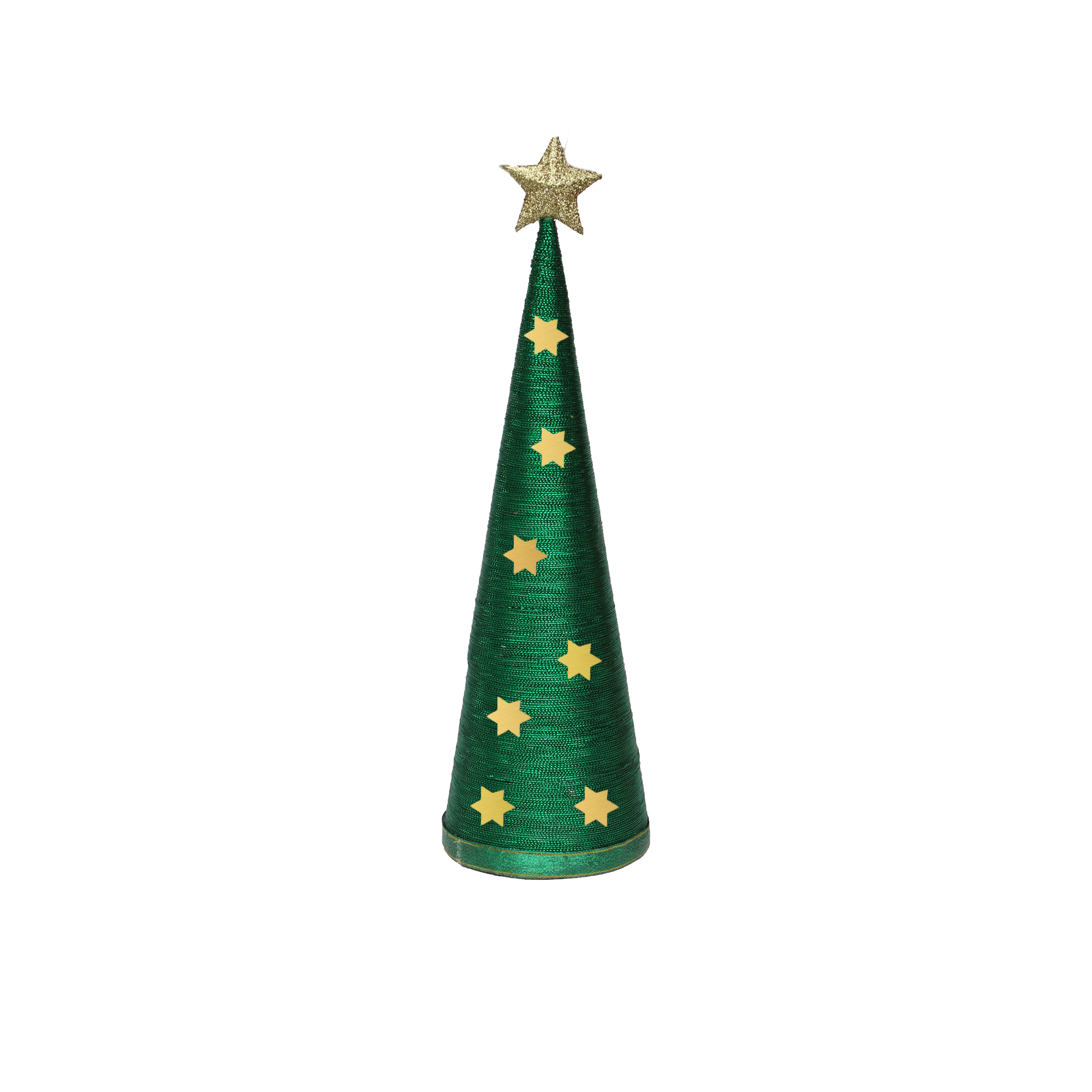 Handmade Conical Christmas Lurex Tree with Sequins and Star - Height 14.5 X Width4inch, Green, 1pc
