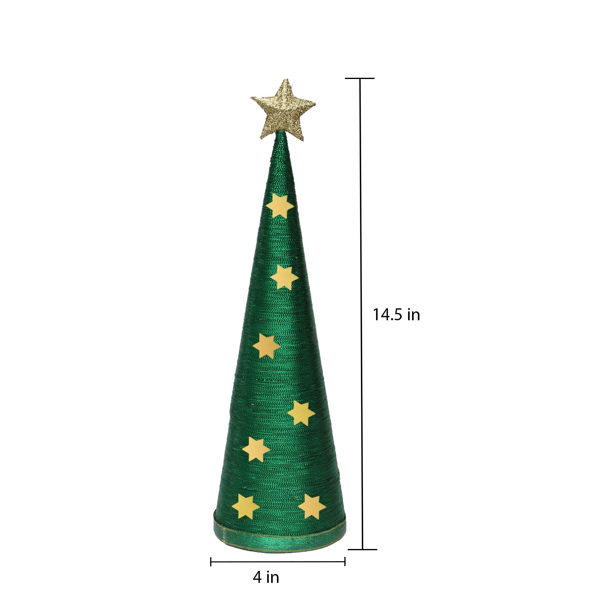 Handmade Conical Christmas Lurex Tree with Sequins and Star - Height 14.5 X Width4inch, Green, 1pc
