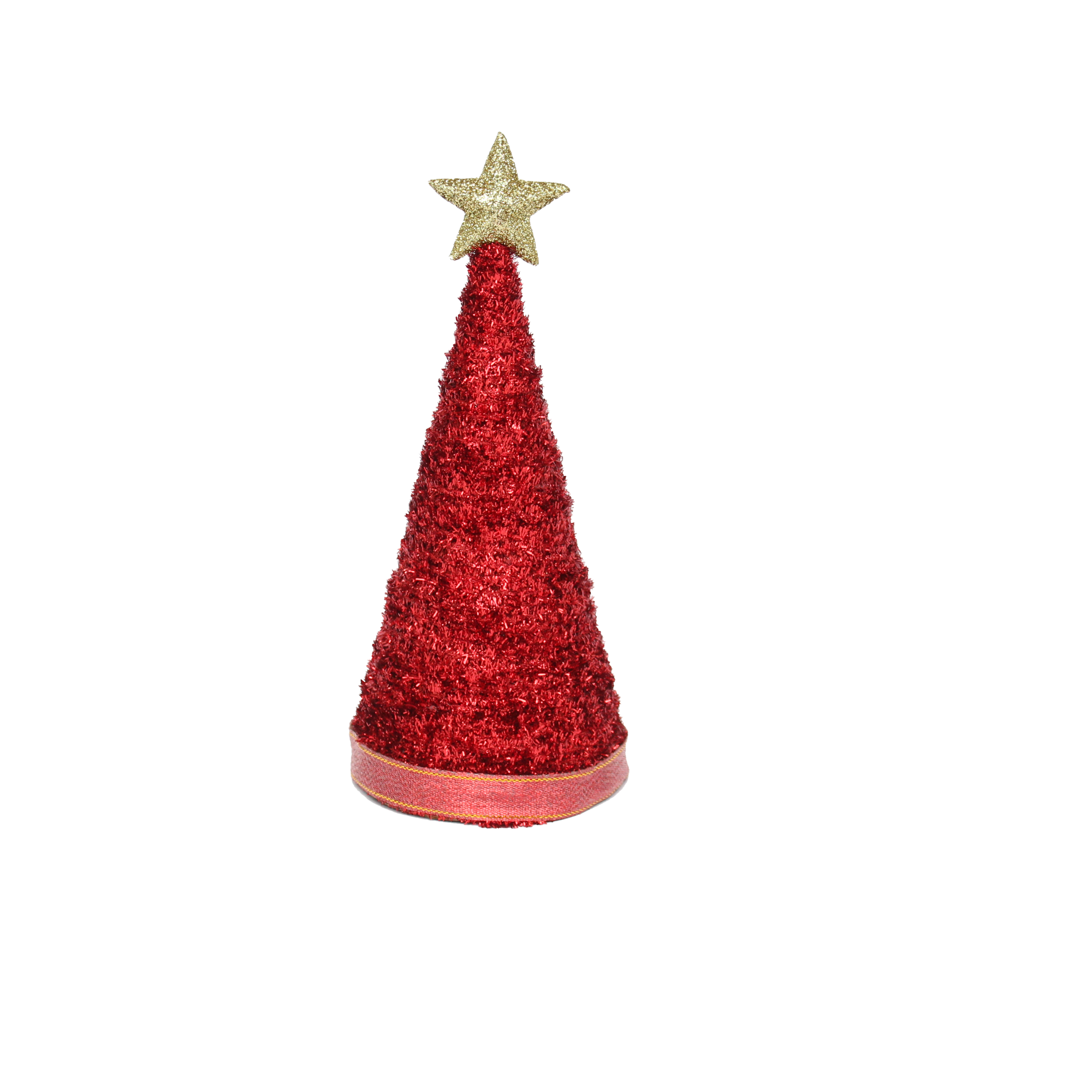 Handmade Conical Christmas Tinsel Tree with Sequins and Star - Height 8 X Width3inch, Red, 1pc