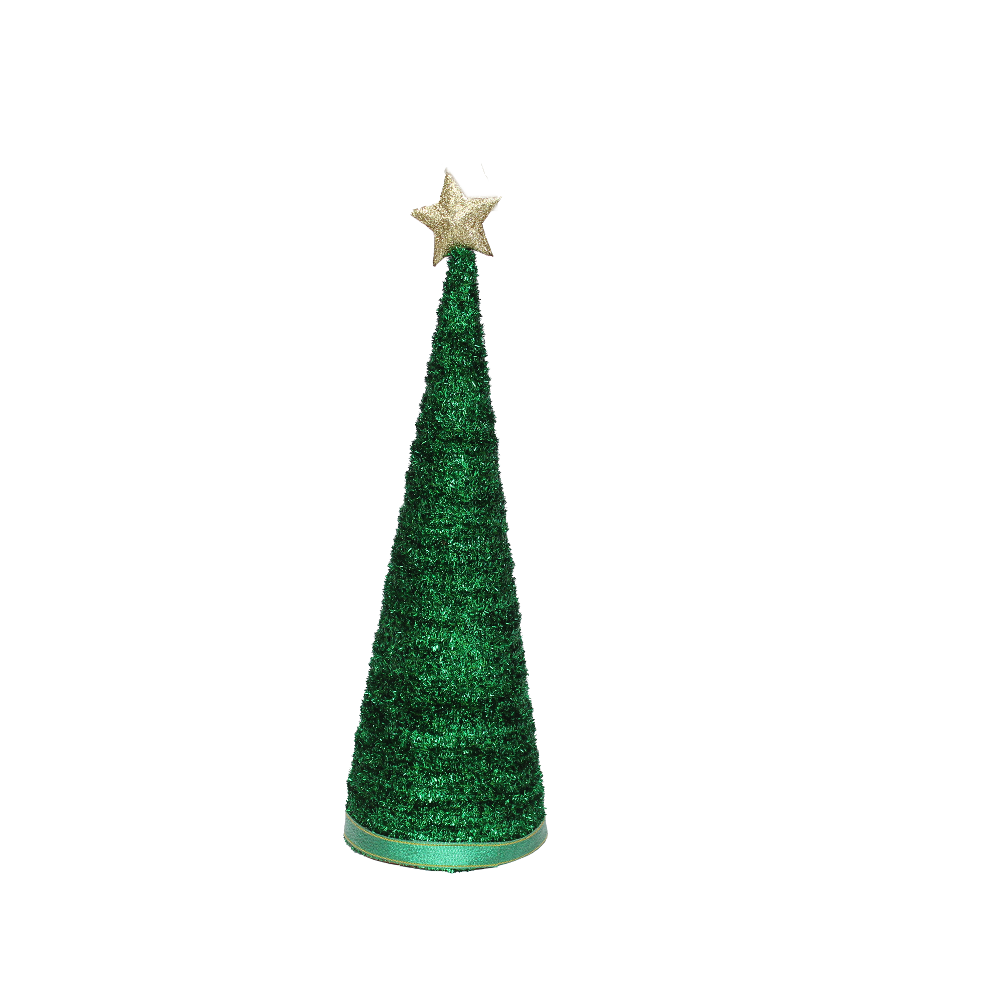 Handmade Conical Christmas Tinsel Tree with Sequins and Star - 14.5 X 4inch, Green, 1pc